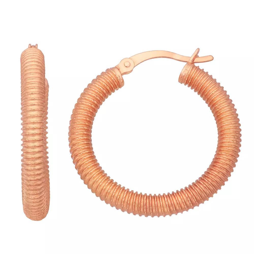 Sterling Silver Textured Hoop Earrings, Women's, Pink Tone Product Image