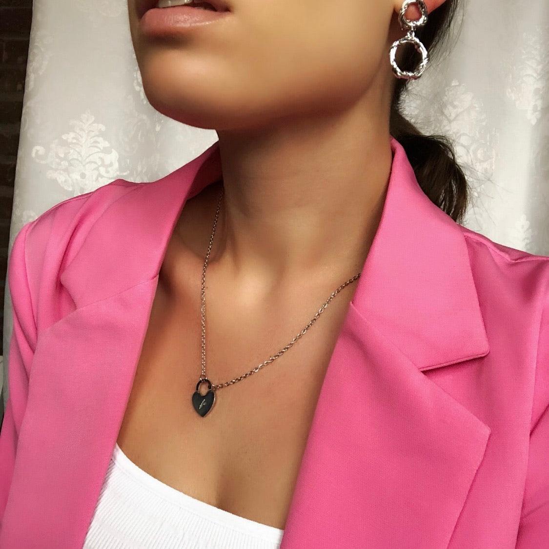 FU Heart Padlock Pendant Necklace Product Image