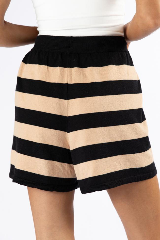 Pulling Heartstrings Black and Tan Striped Knit Shorts FINAL SALE Product Image
