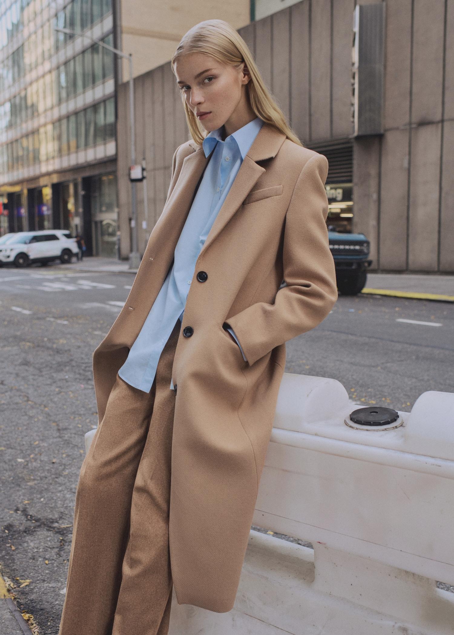 Long structured wool coat - Women | MANGO USA Product Image