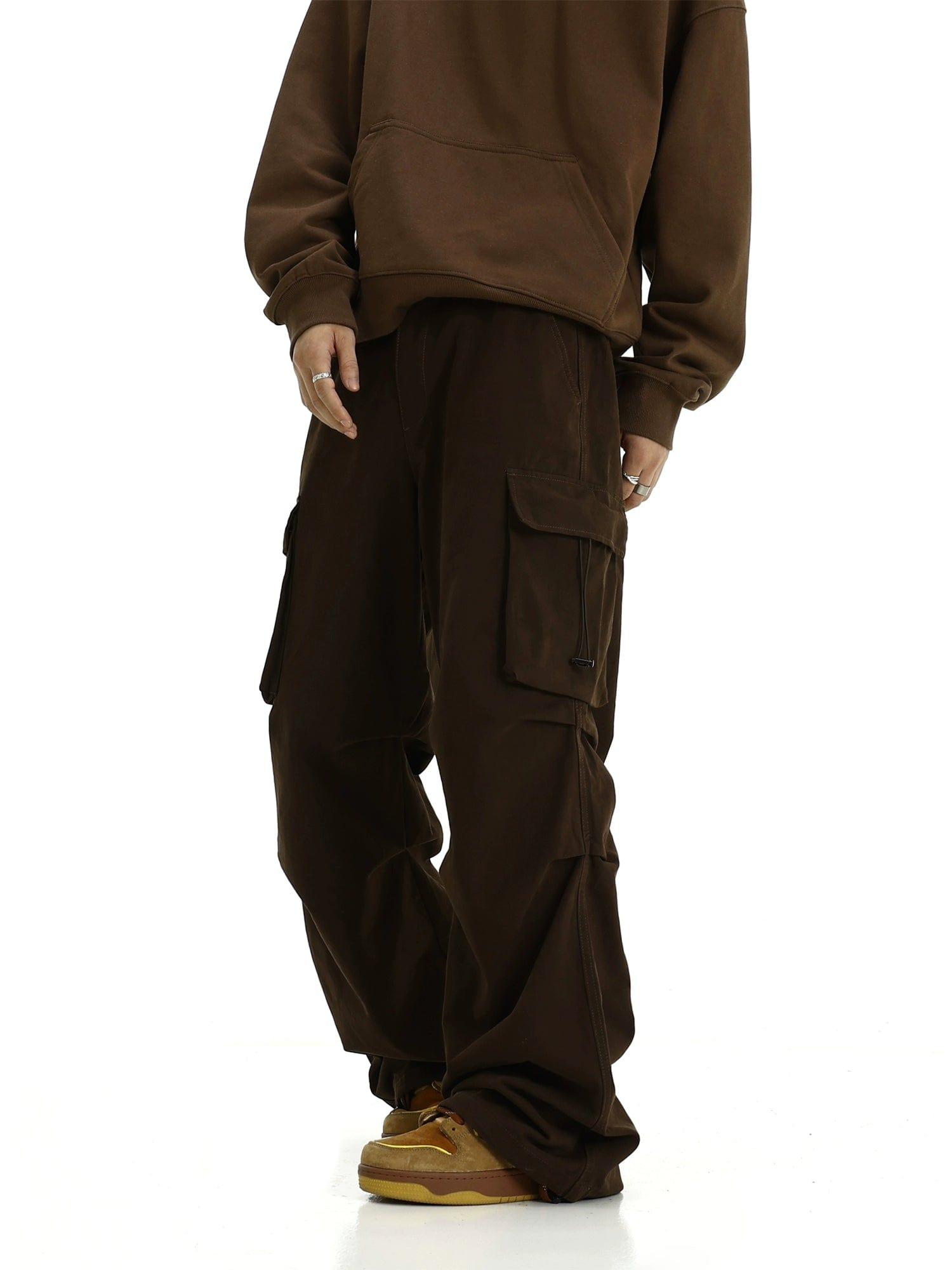 RT No. 10830 BROWN WIDE STRAIGHT CARGO PANTS Product Image