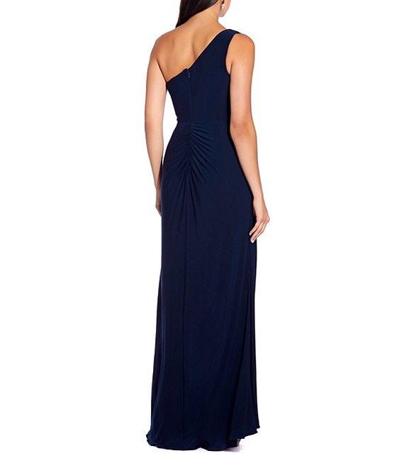 Adrianna Papell Stretch One Shoulder Sleeveless Twisted Front Draped Gown Product Image