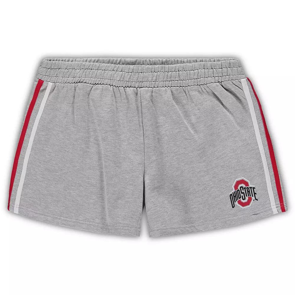 Women's Heathered Gray Ohio State Buckeyes Plus Size 2 Stripes Shorts, Size: 2XL, Grey Product Image