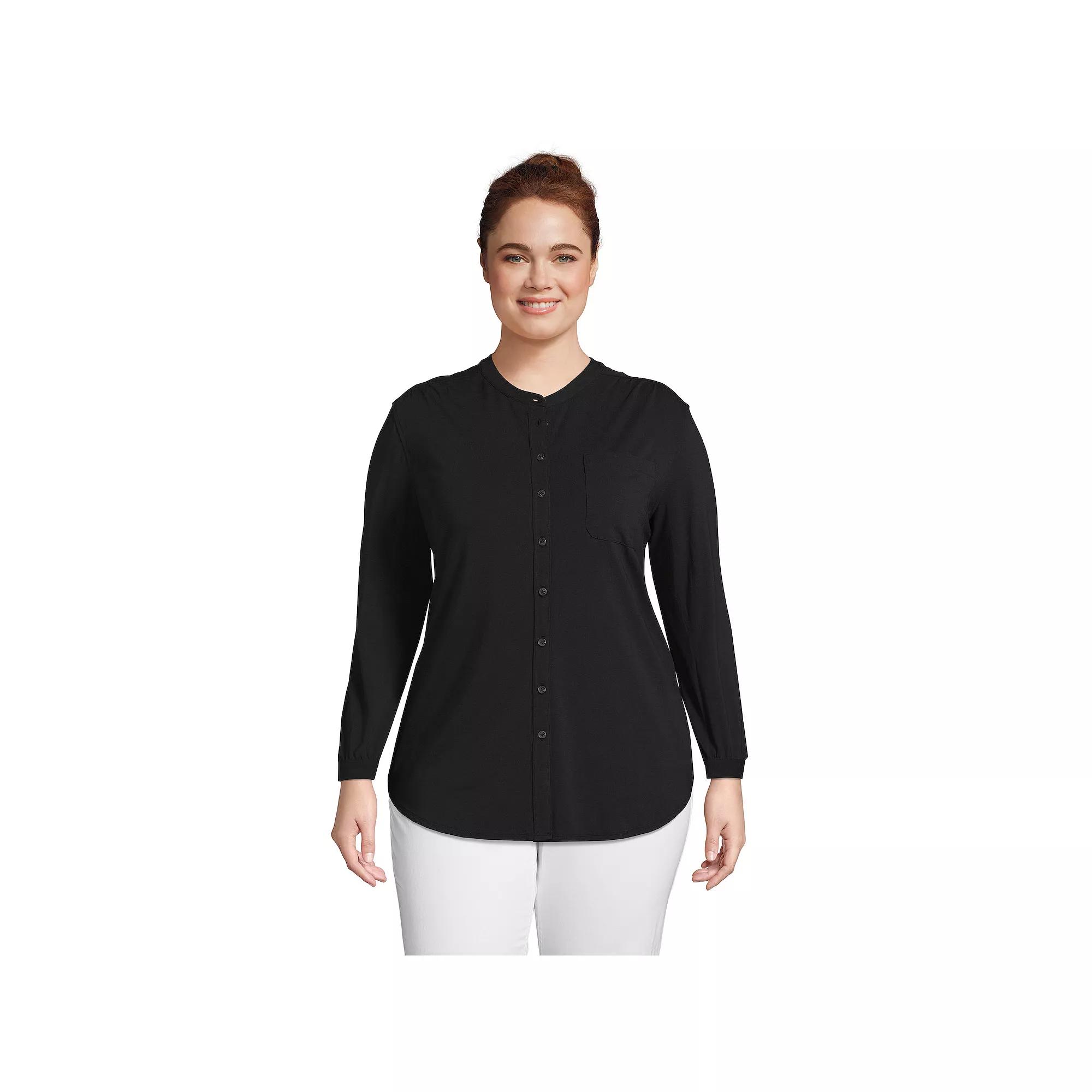 Plus Size Lands' End Long Sleeve Jersey A-line Tunic, Women's, Size: 2XL, Black Product Image
