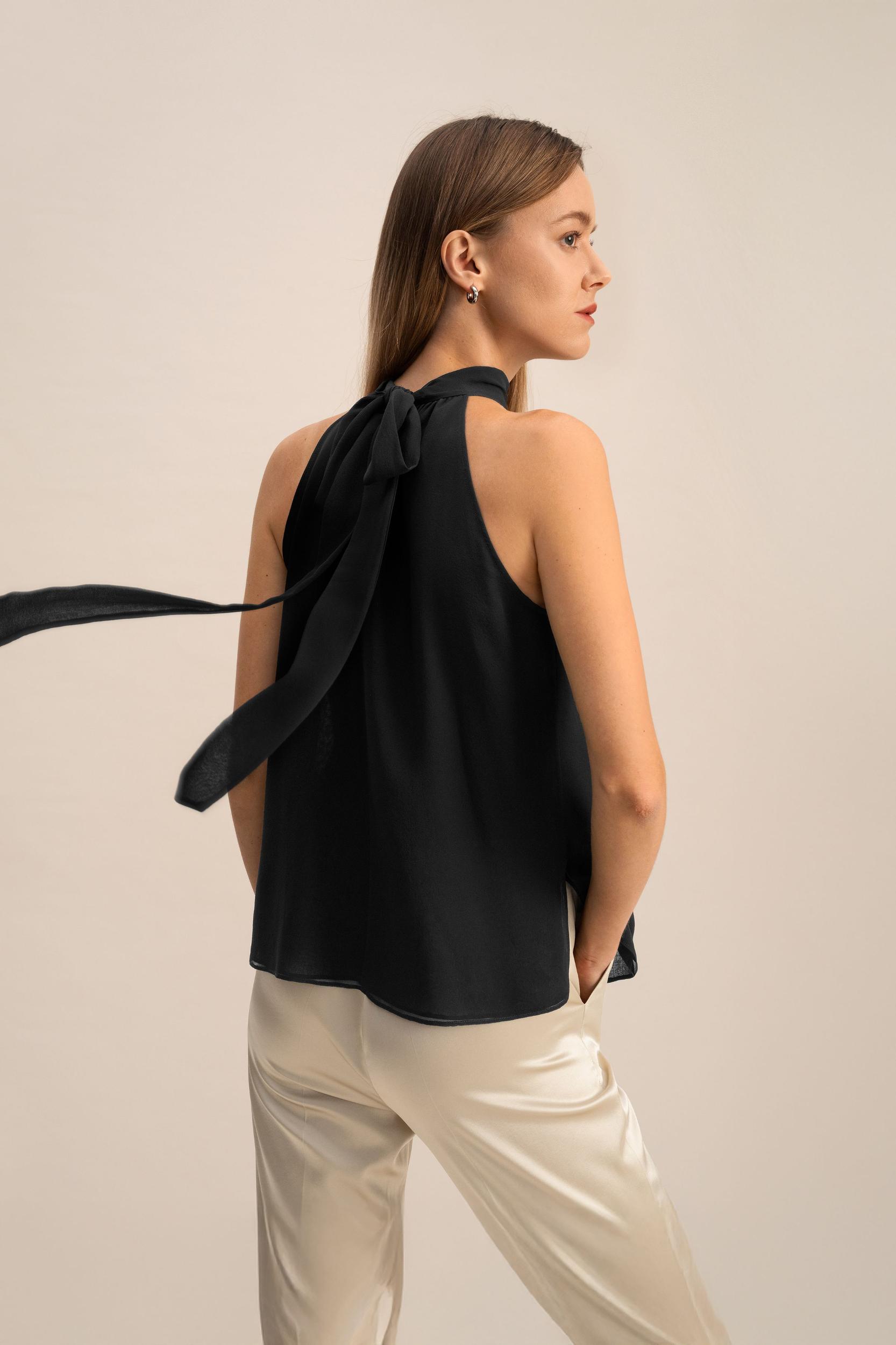 LILYSILK Silk Blouse Women Halter Neck Lily White 4 Product Image