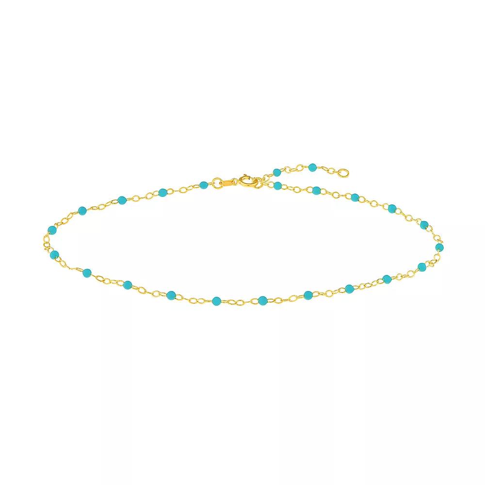 Color Romance 14k Gold Colored Enamel Bead Adjustable Anklet, Women's, Size: 10", Blue Product Image