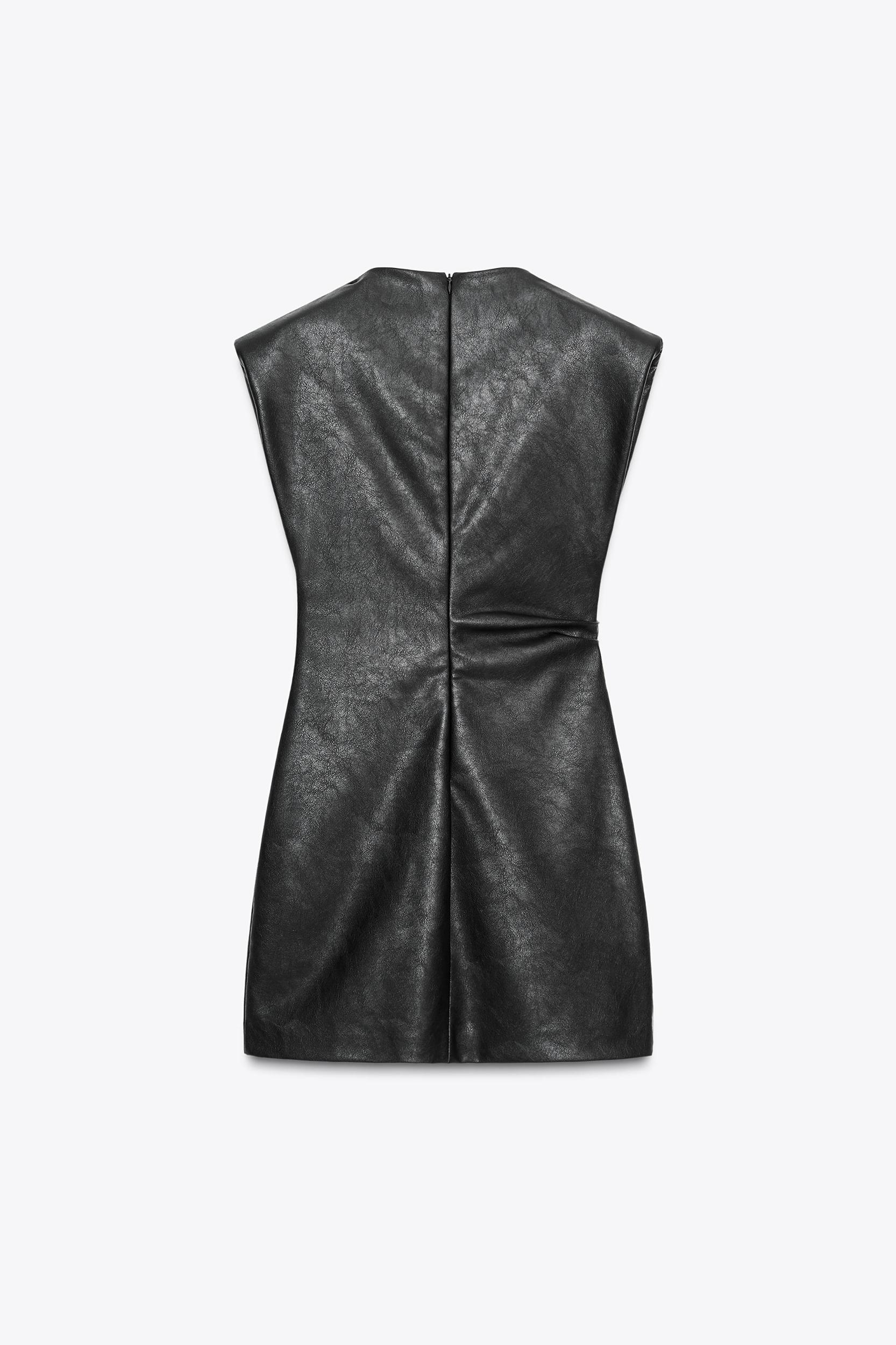 FAUX LEATHER SHORT DRESS WITH SHOULDER PADS Product Image
