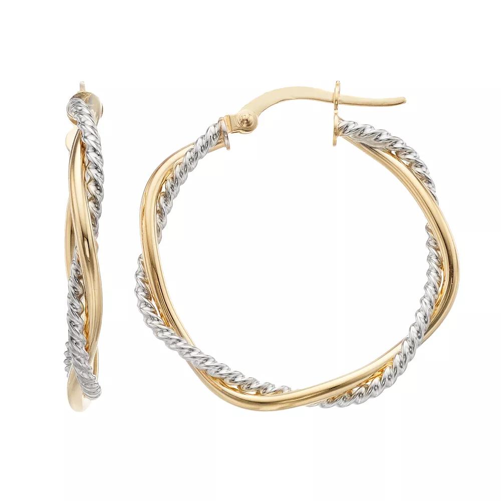 14K Gold Twisted Round Hoop Earrings, Women's, 14k 2tone Product Image