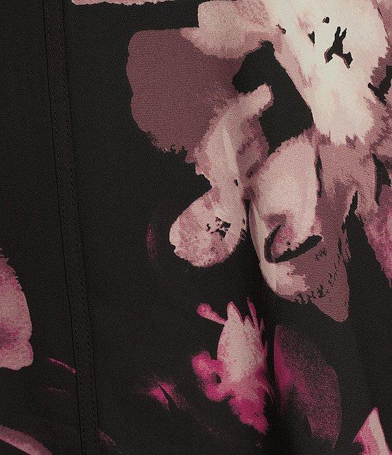 Calvin Klein Floral Printed Georgette Crew Neck Keyhole-Button Long Sleeve Blouse Product Image