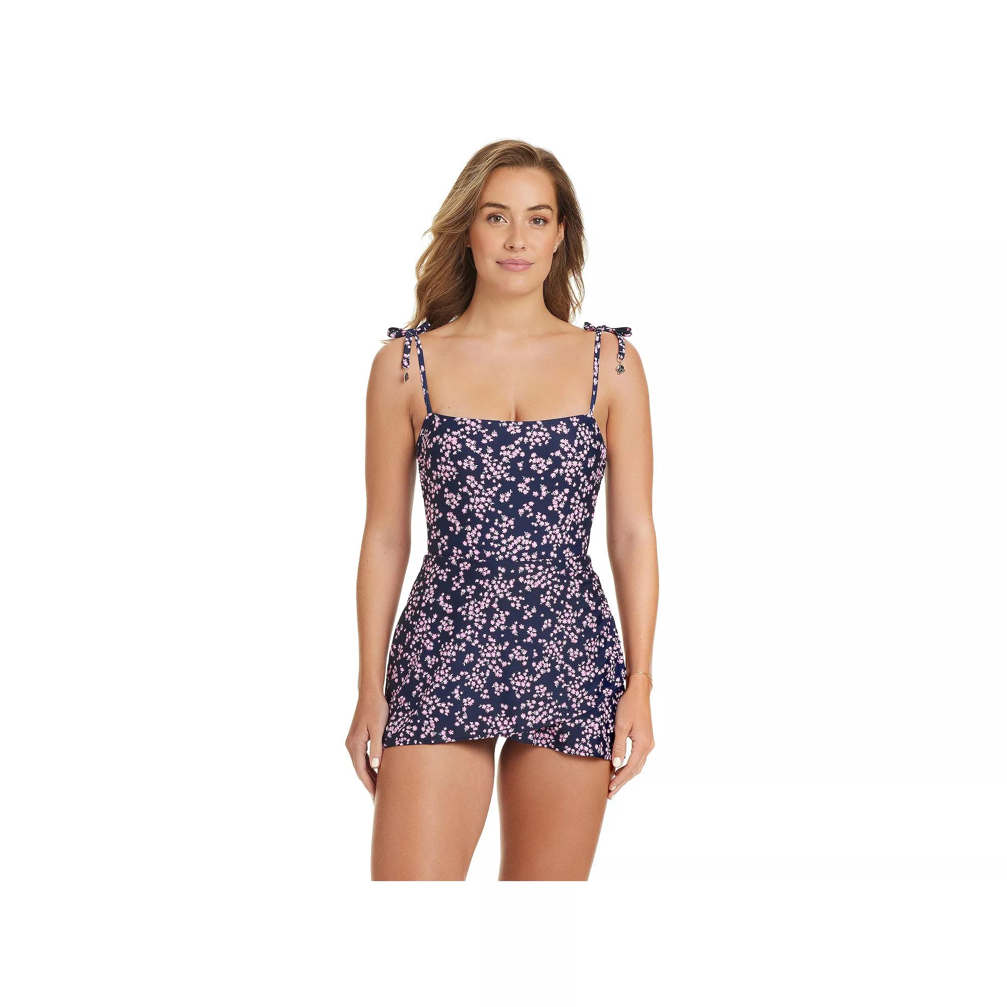 Women's Draper James Shirred Swimdress, Size: Small, Red Blossom Product Image