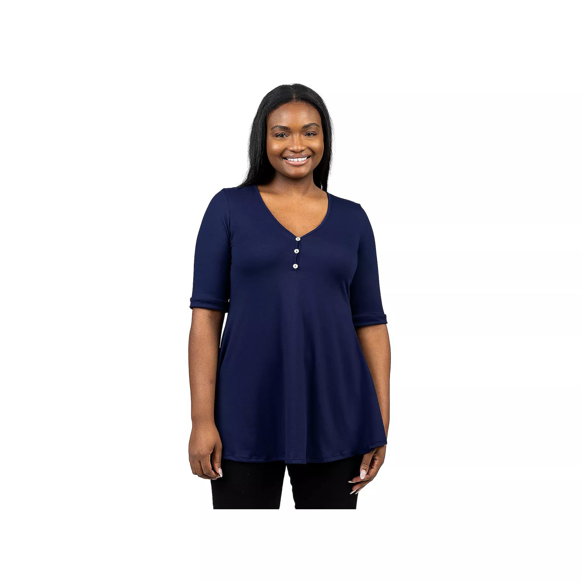 Plus Size 24Seven Comfort Short Sleeve Henley Tunic Top, Women's, Size: 3XL, Black Product Image