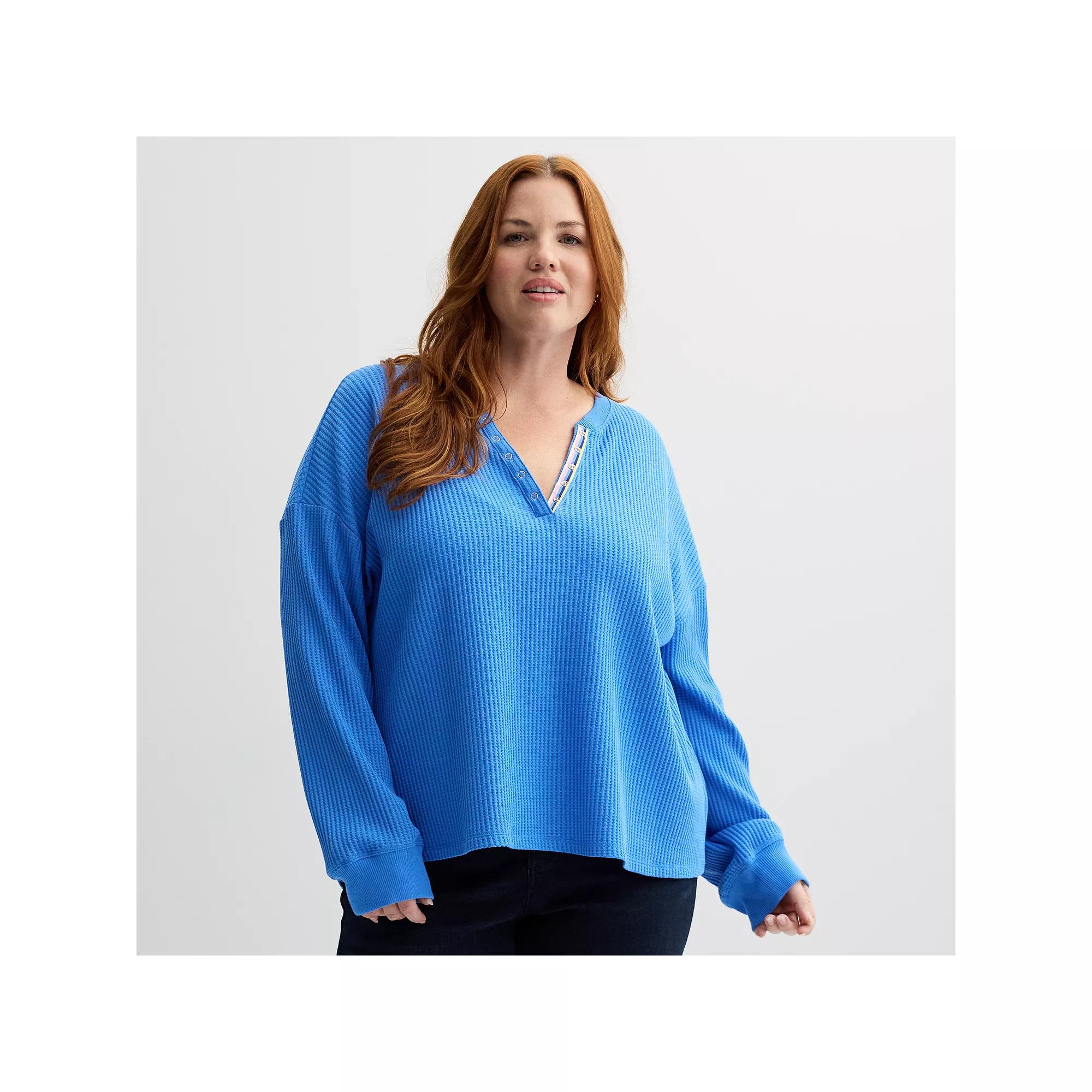 Plus Size Sonoma Goods For Life® Relaxed Waffle Knit Henley, Women's, Size: 3XL, Purple Product Image