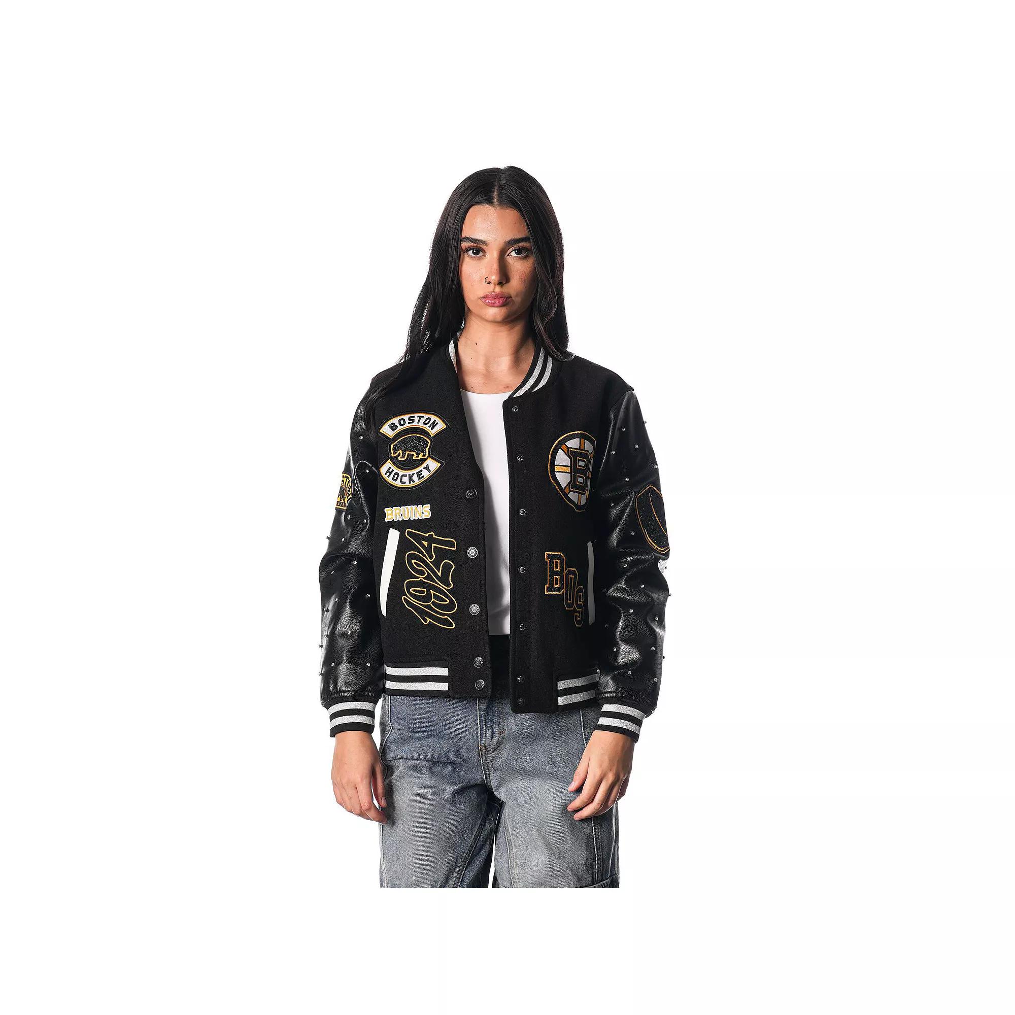 Women's The Wild Collective Black Boston Bruins Full-Snap Varsity Jacket,  Product Image