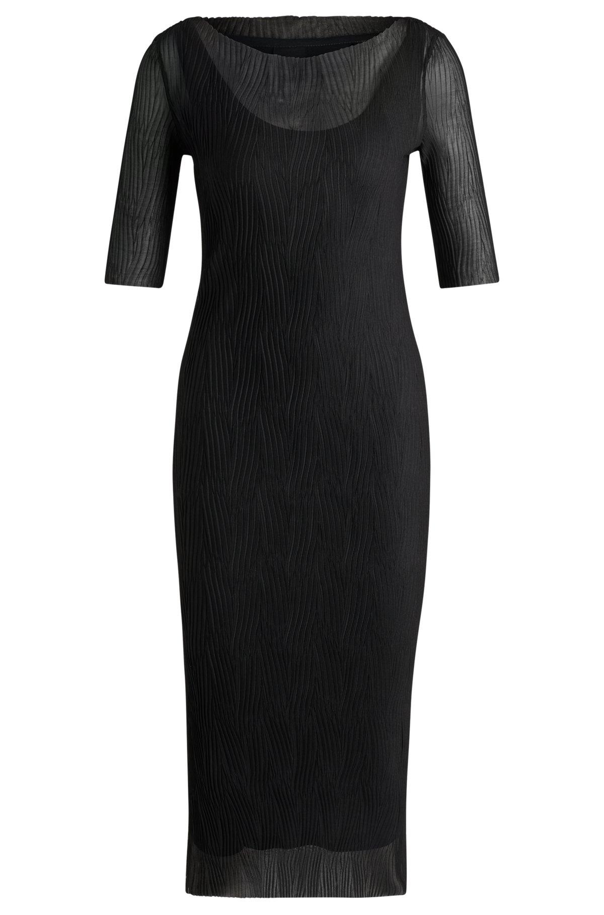 BOSS - Cropped-sleeve dress in plissé tulle - Black Product Image