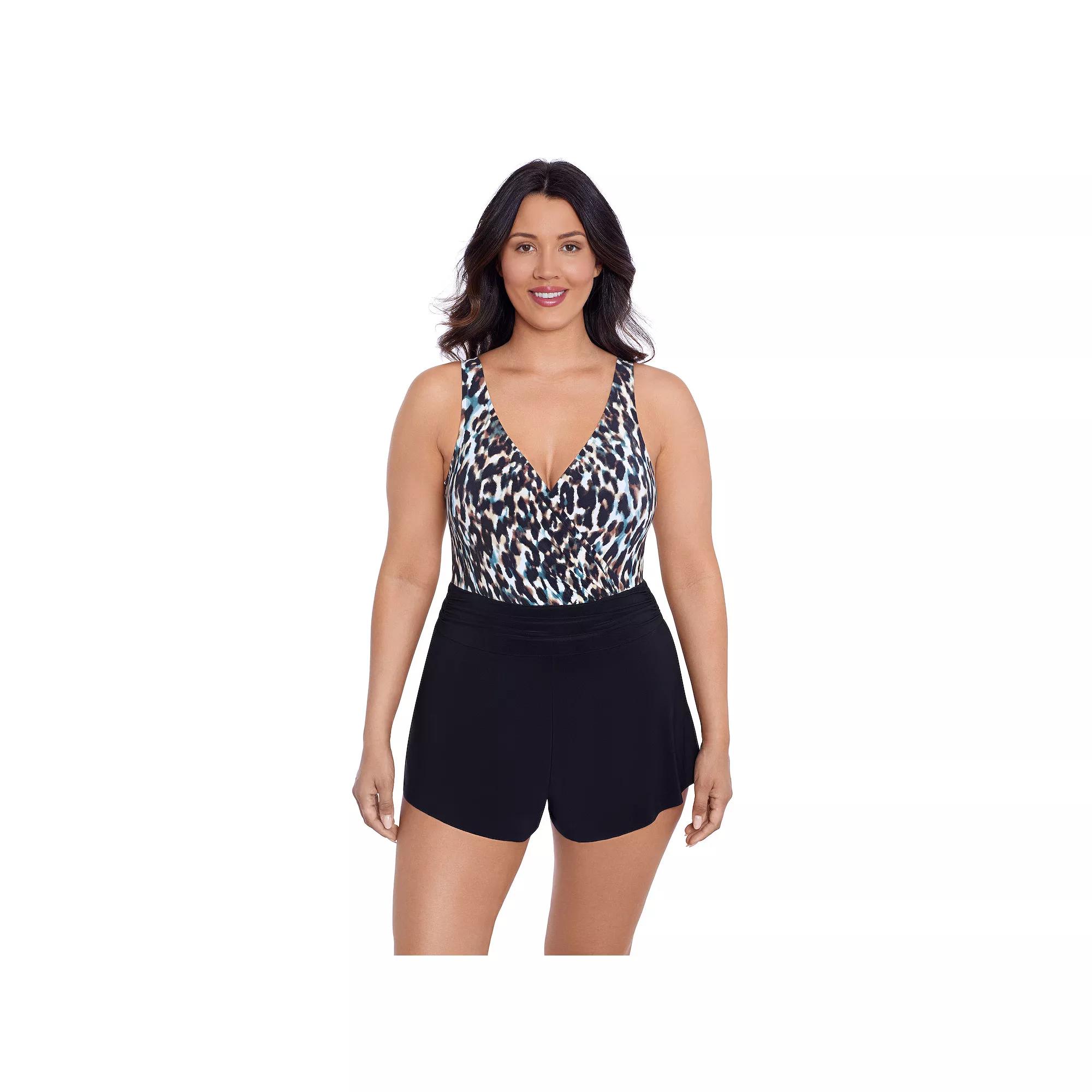 Women's Trimshaper In The Mist Rebecca Leopard Swim Romper, Size: 18, Brown Product Image