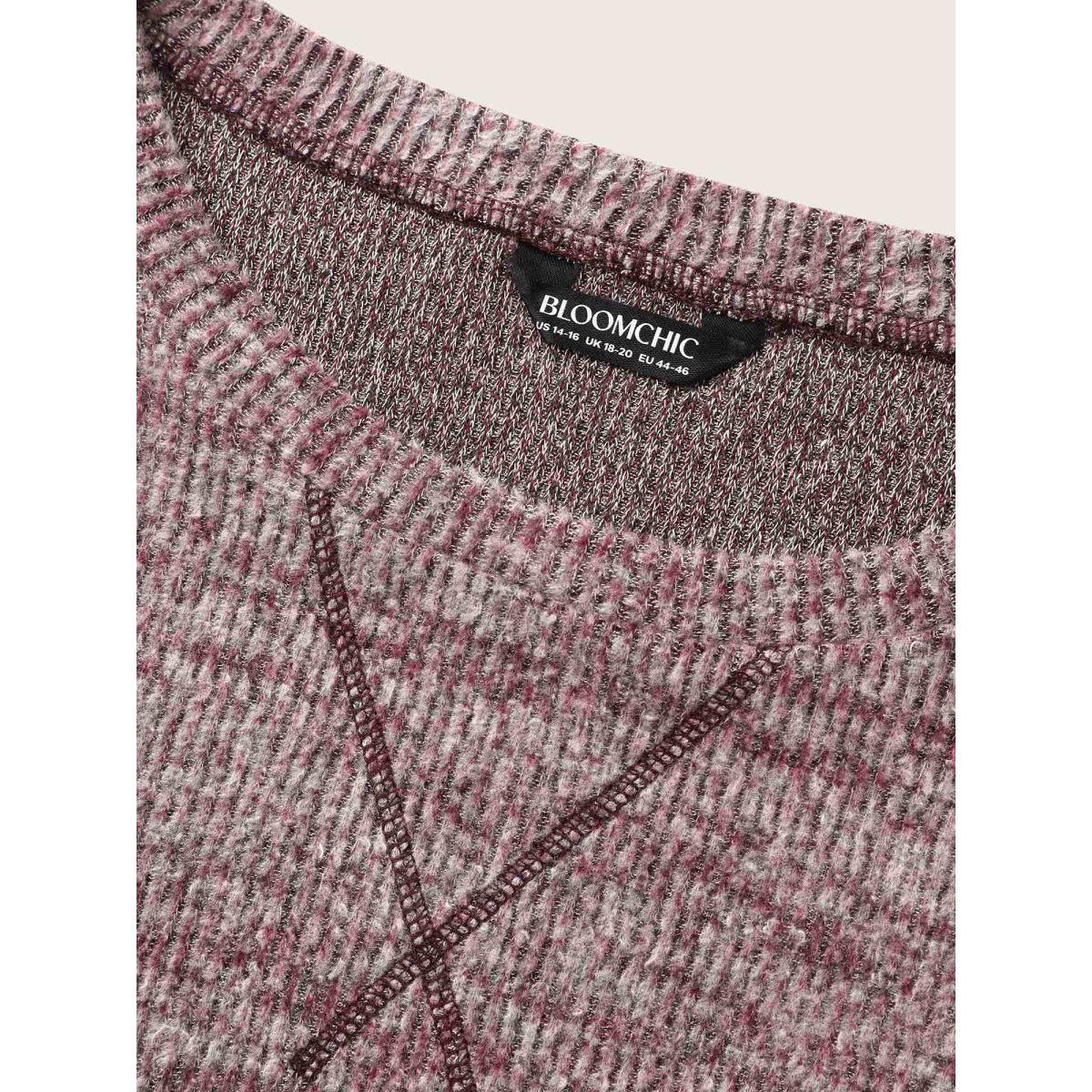 Plus Size Solid Heather Round Neck Stitch Sweatshirt Women Deepred Leisure Topstitching Round Neck Casual Sweatshirts BloomChic 28/5X Product Image