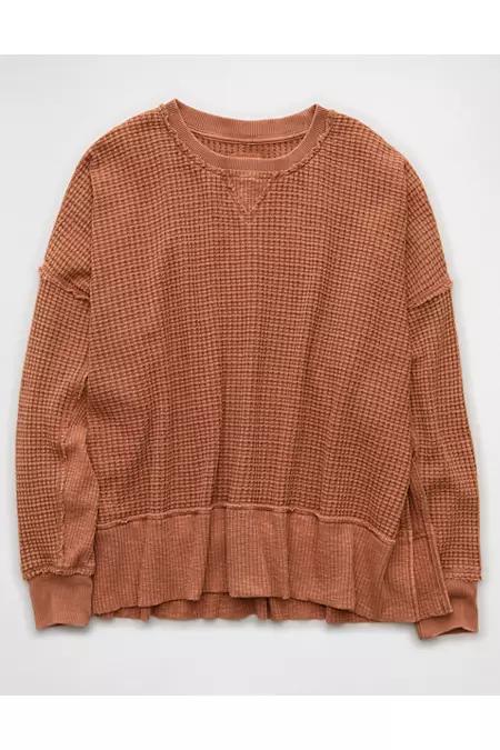 AE Big Hug Crew Neck Waffle Sweatshirt Women's Product Image