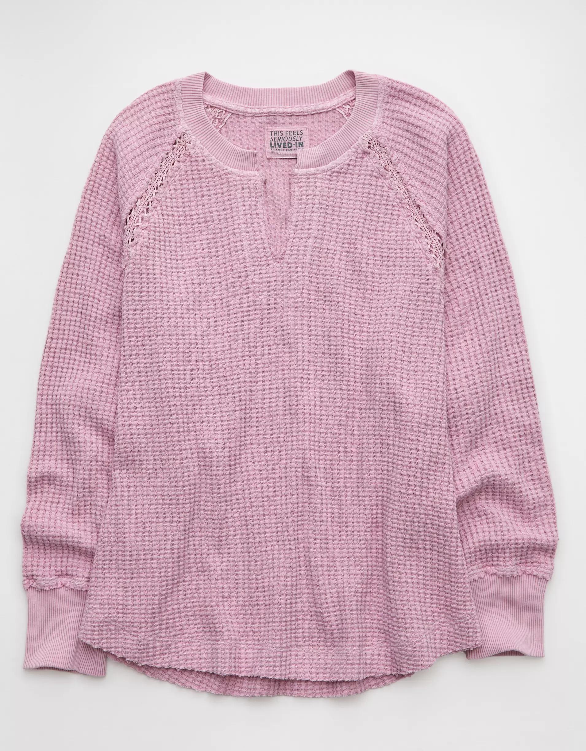 AE Big Hug Notch Neck Waffle Sweatshirt Product Image