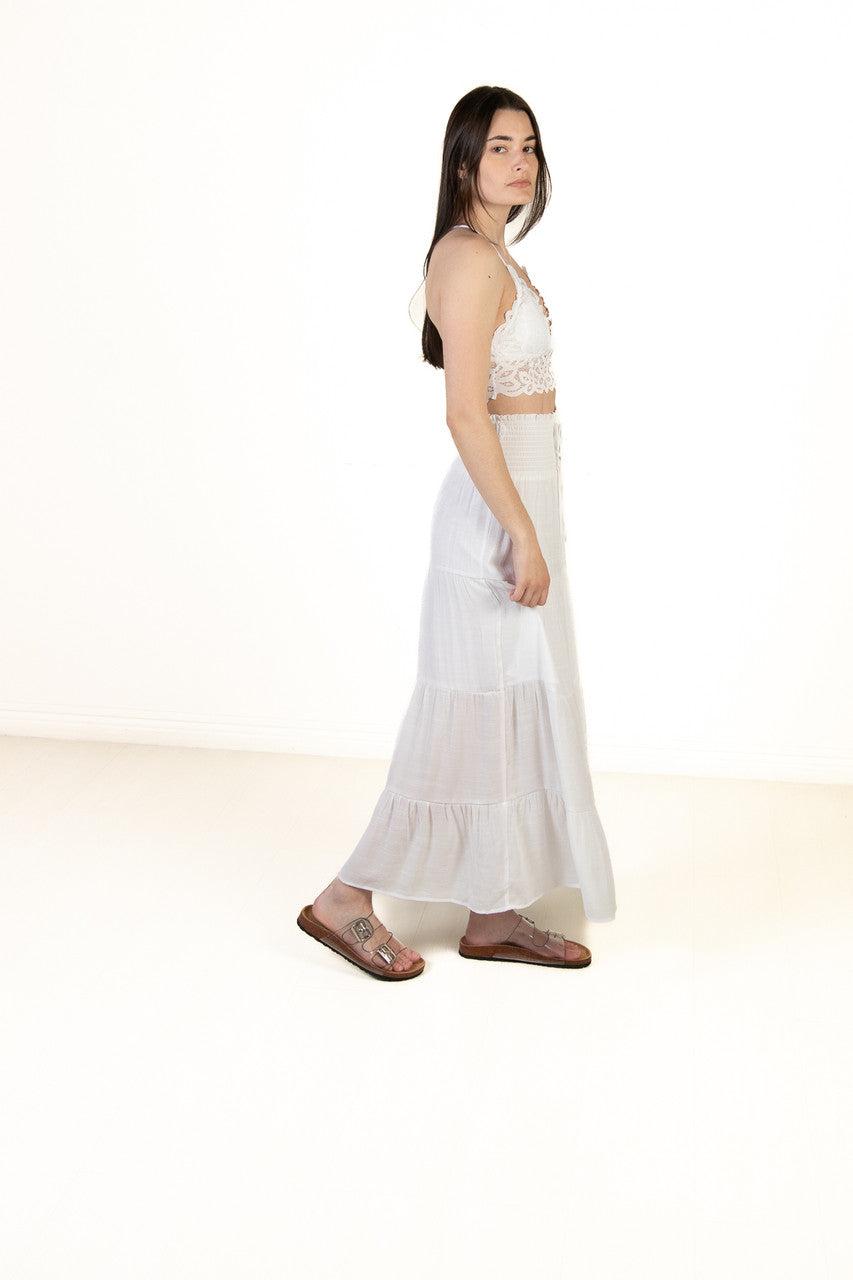 White Smocked Waist Maxi Skirt Product Image