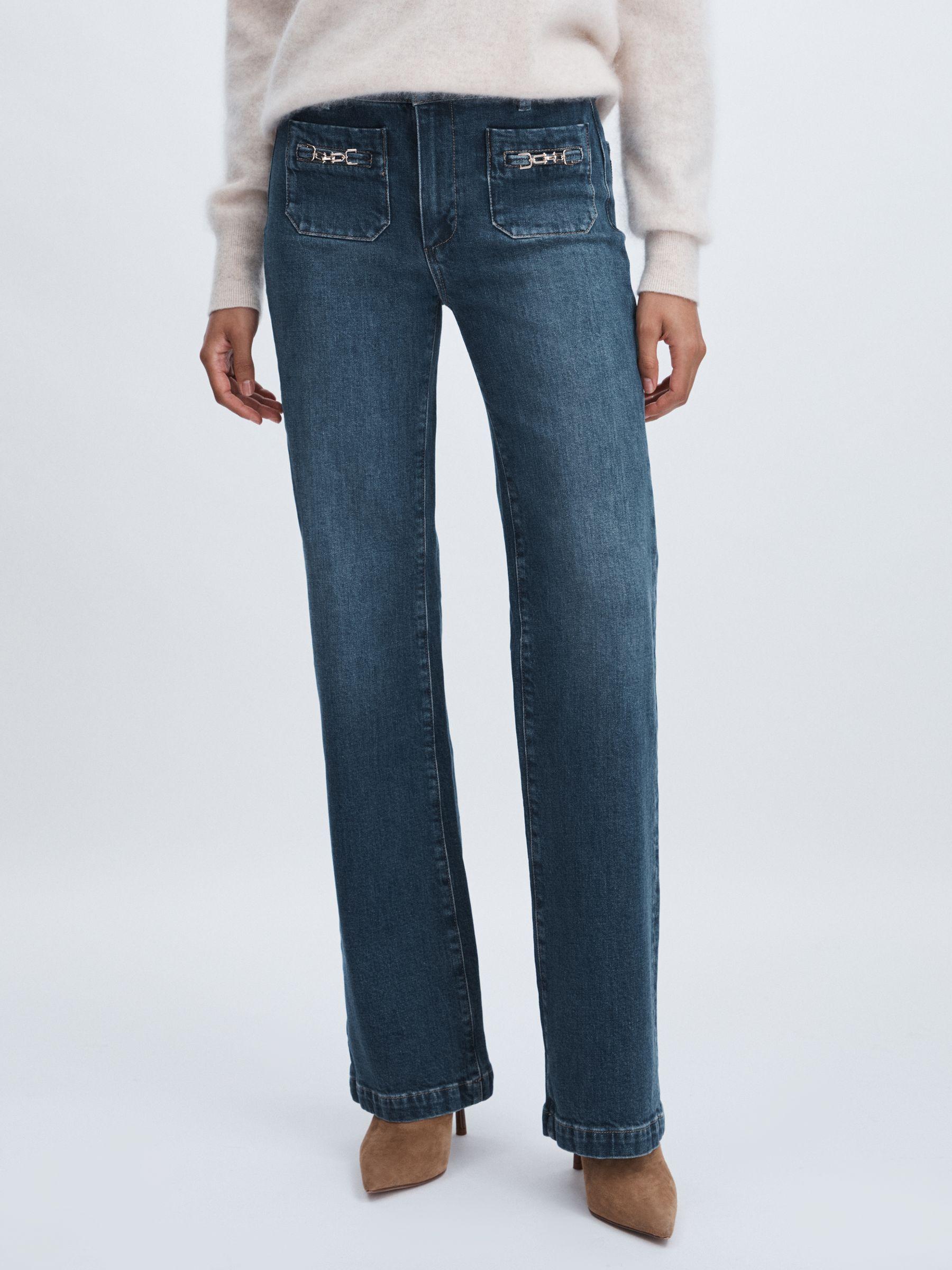 Paige Savon Blue Wide Leg Patch Pocket Jeans in Savon Blue Product Image