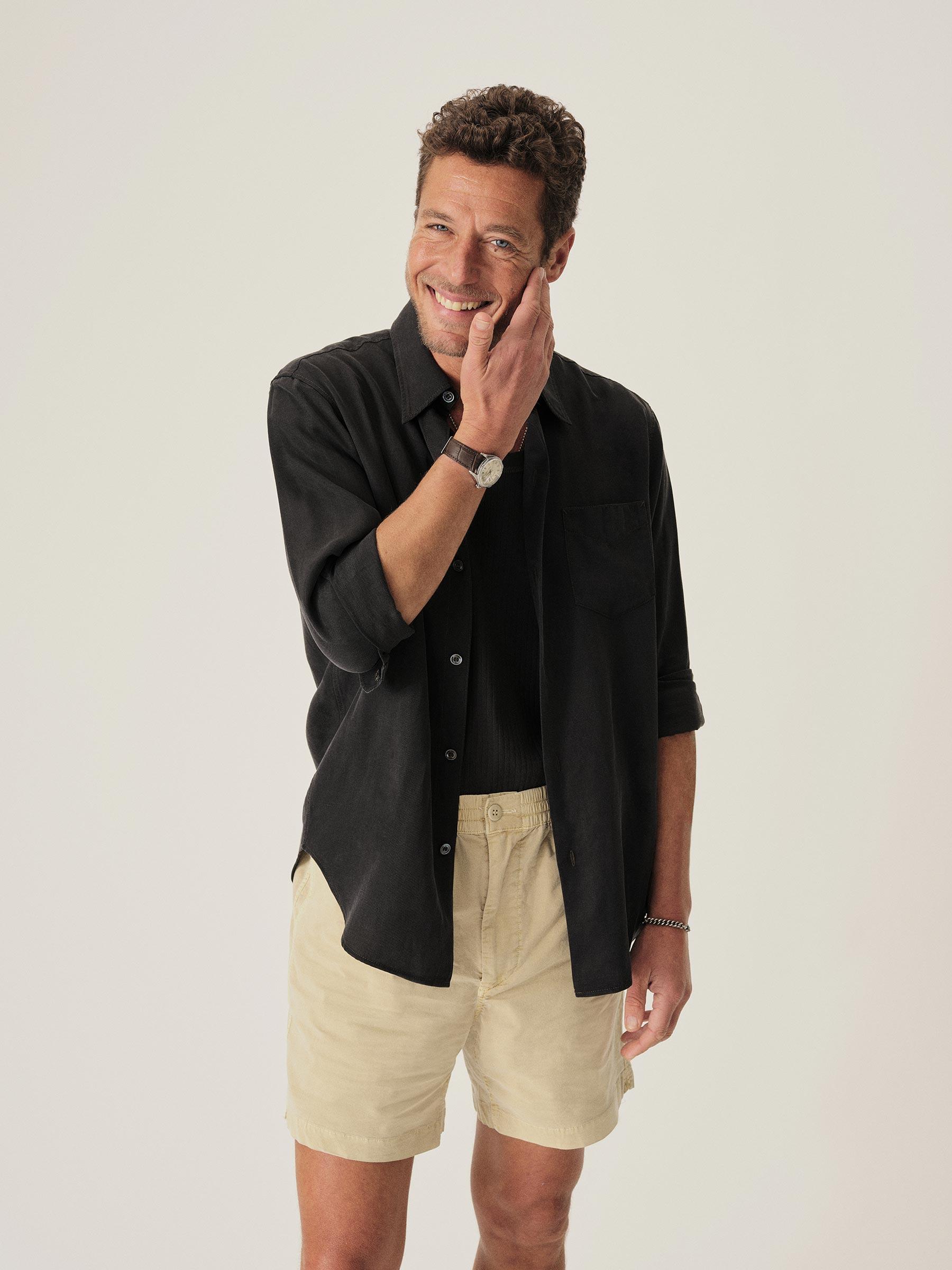 Faded Black Draped Linen Lounge Lizard Shirt Product Image