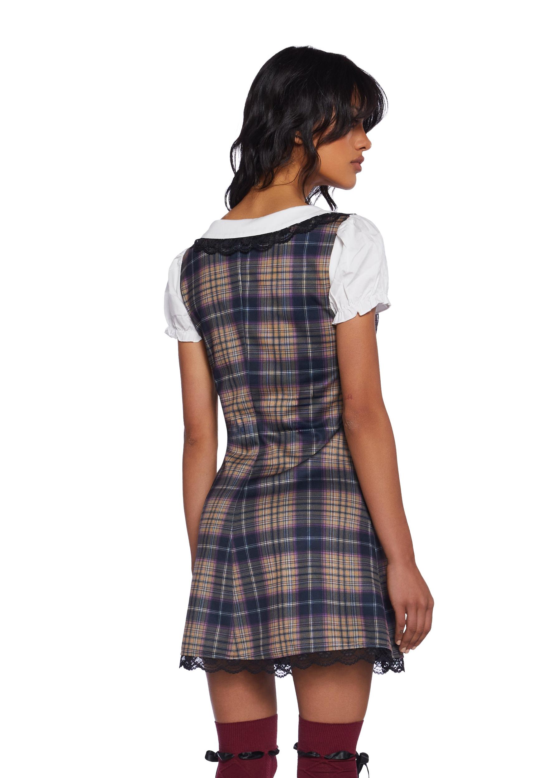 Delia's Academia Plaid Lace Collared Mini Dress - Multi Product Image