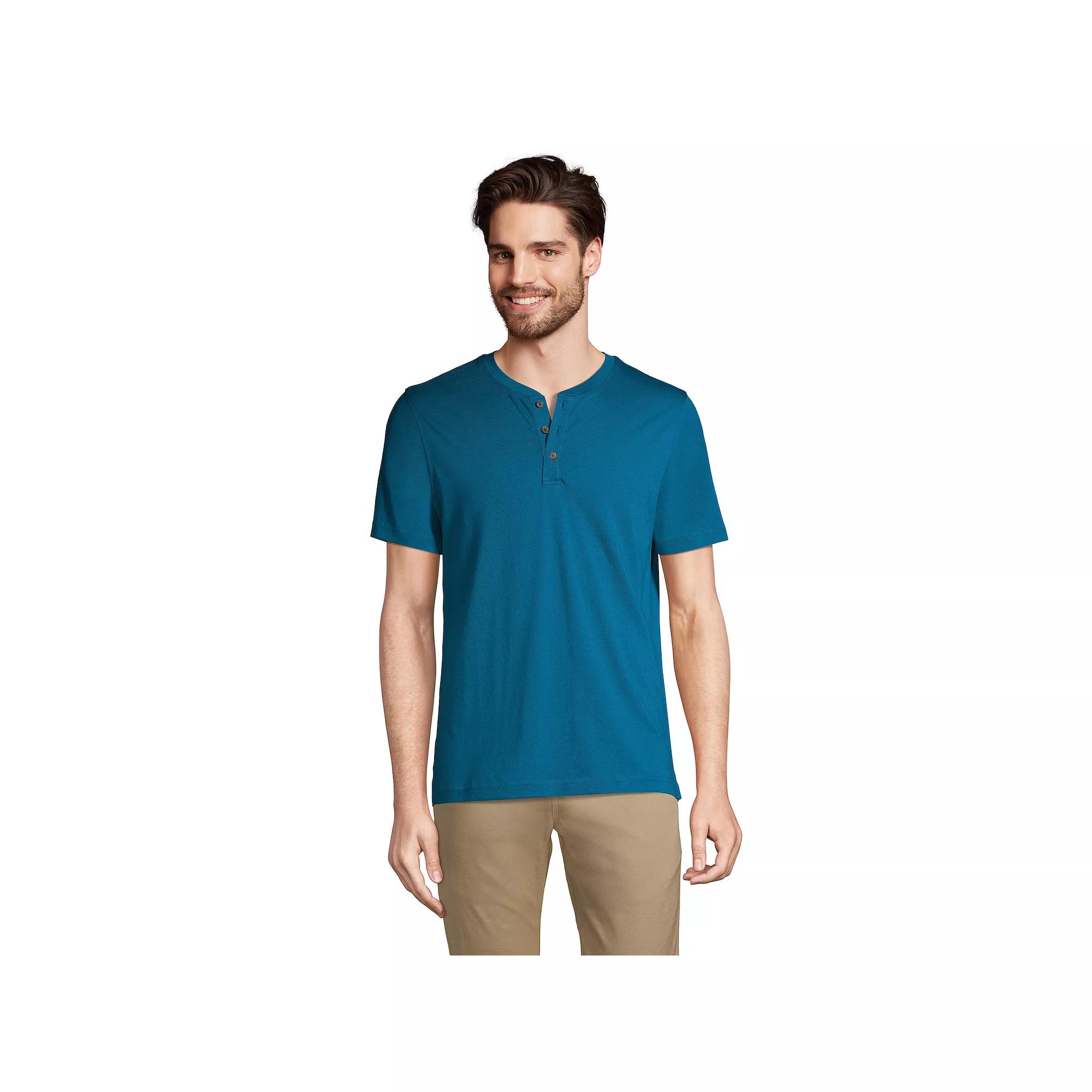 Men's Lands' End Short Sleeve Supima Jersey Henley Top,  Product Image