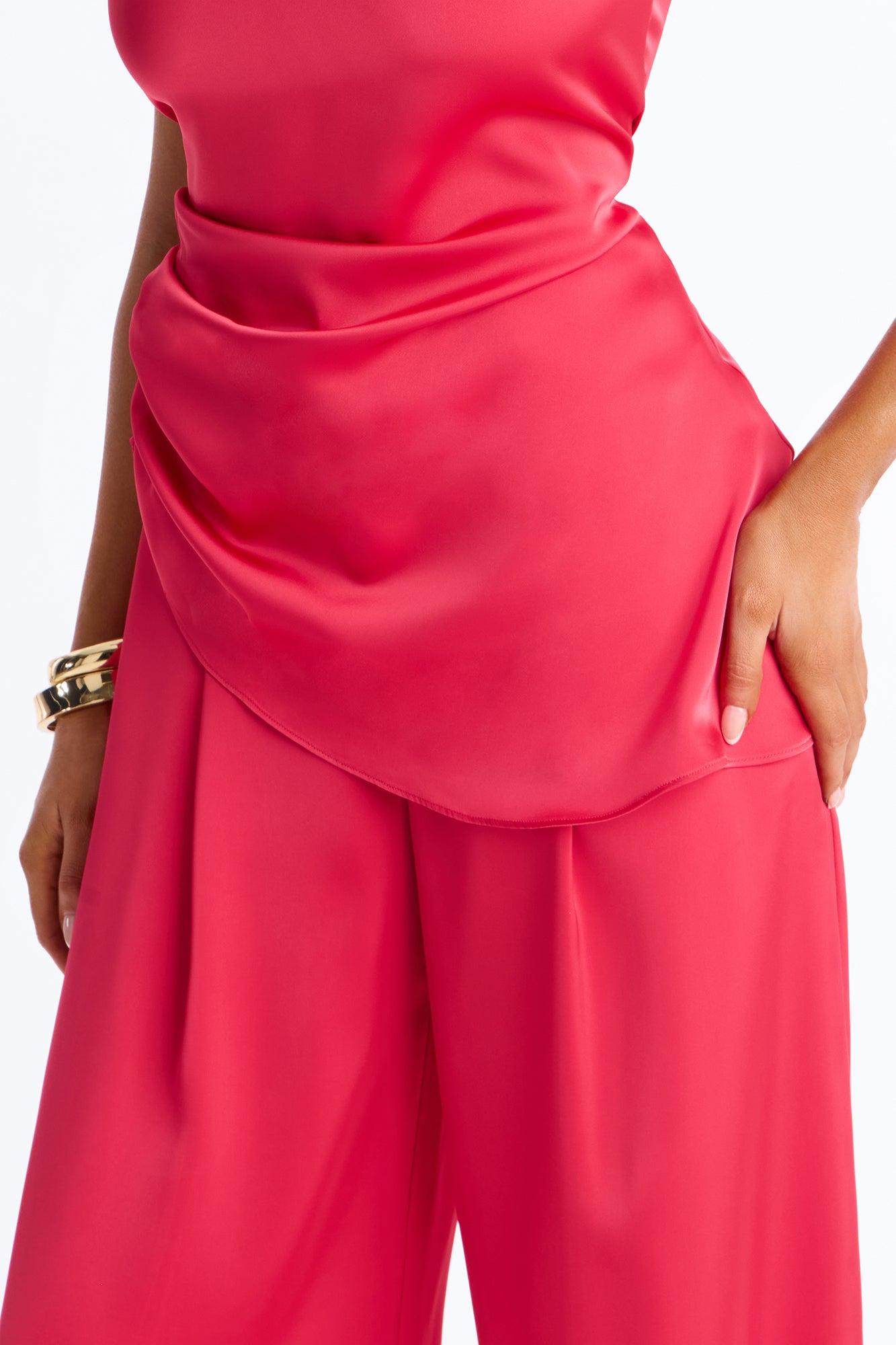 Corinna Sleeveless Satin Pant Set - Red Female Product Image
