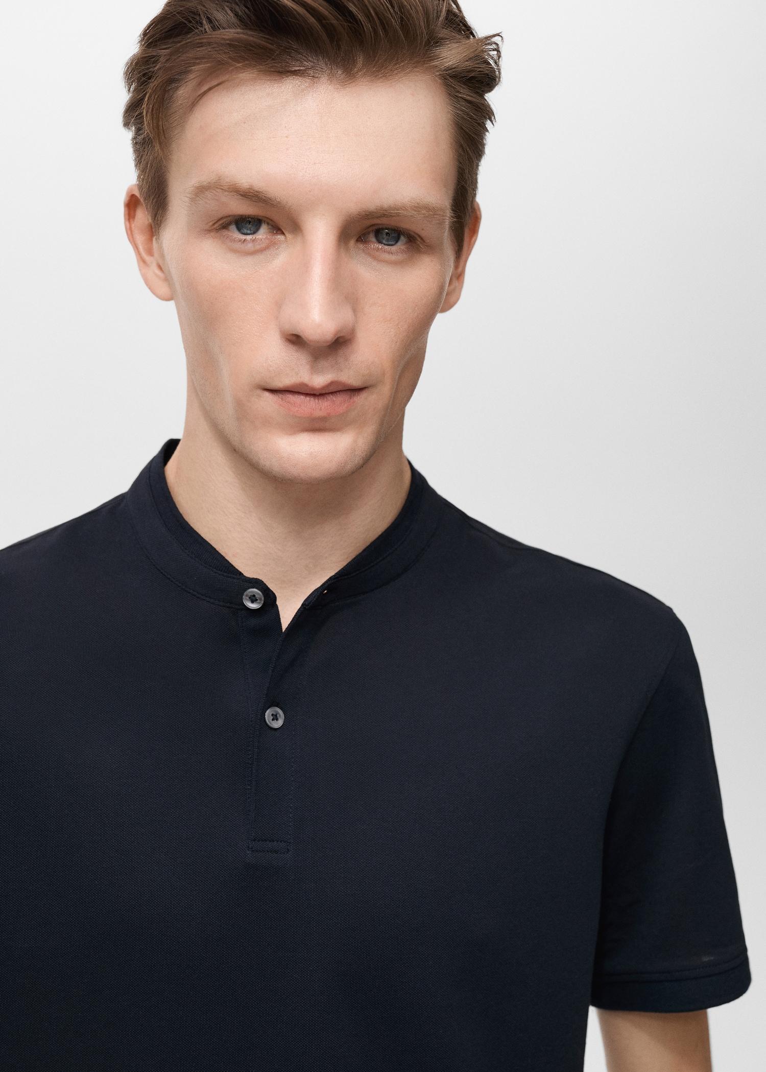 Mao collar cotton polo - Men | MANGO USA Product Image