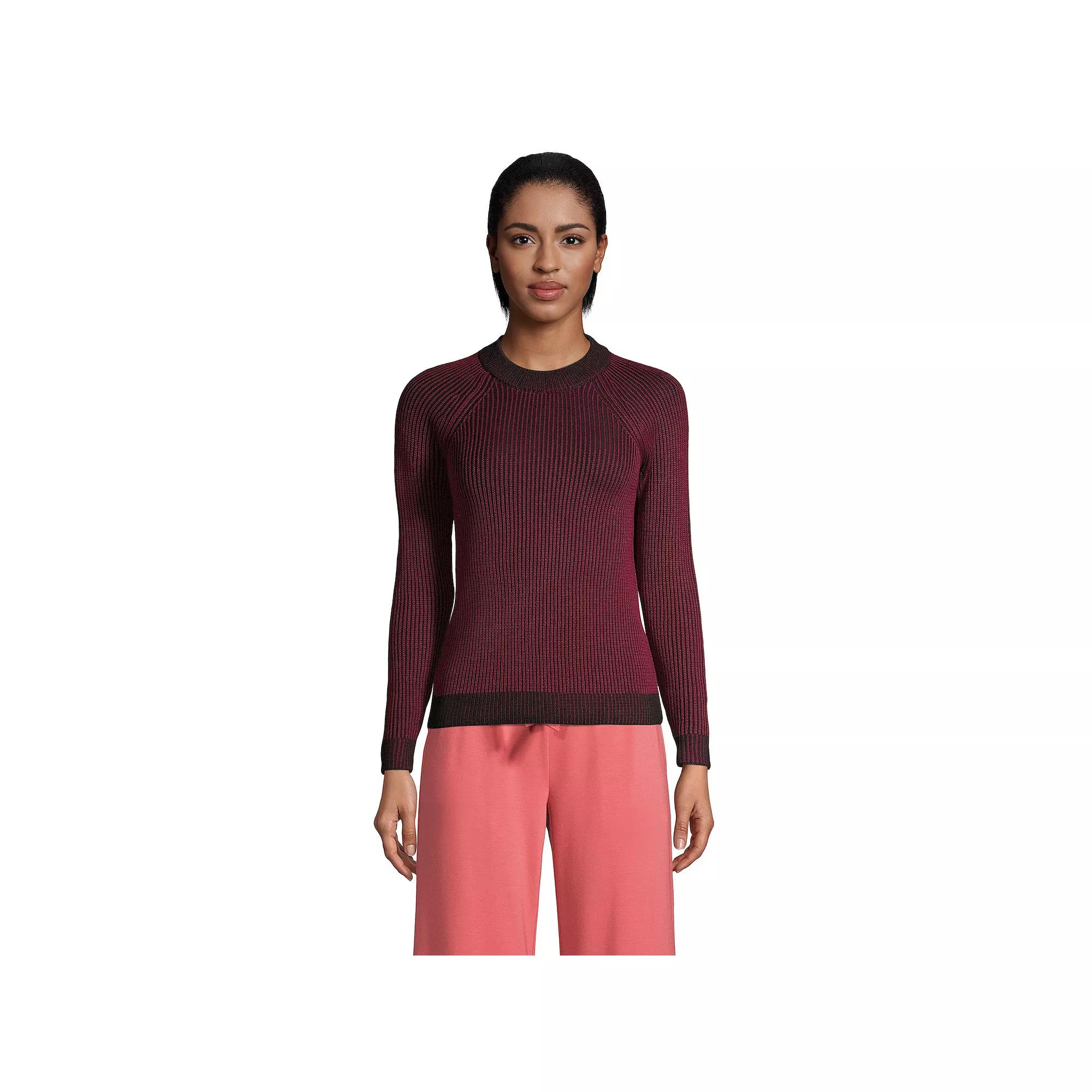 Women's Lands' End Drifter Shaker Crewneck Sweater, Size: Medium, Red Plaited Product Image