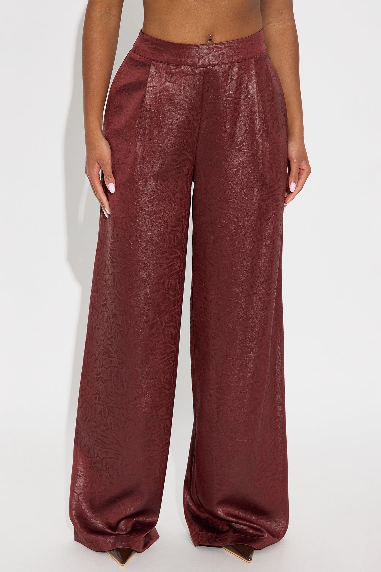 Sydney Textured Satin Wide Leg Pant 33 - Wine Female Product Image