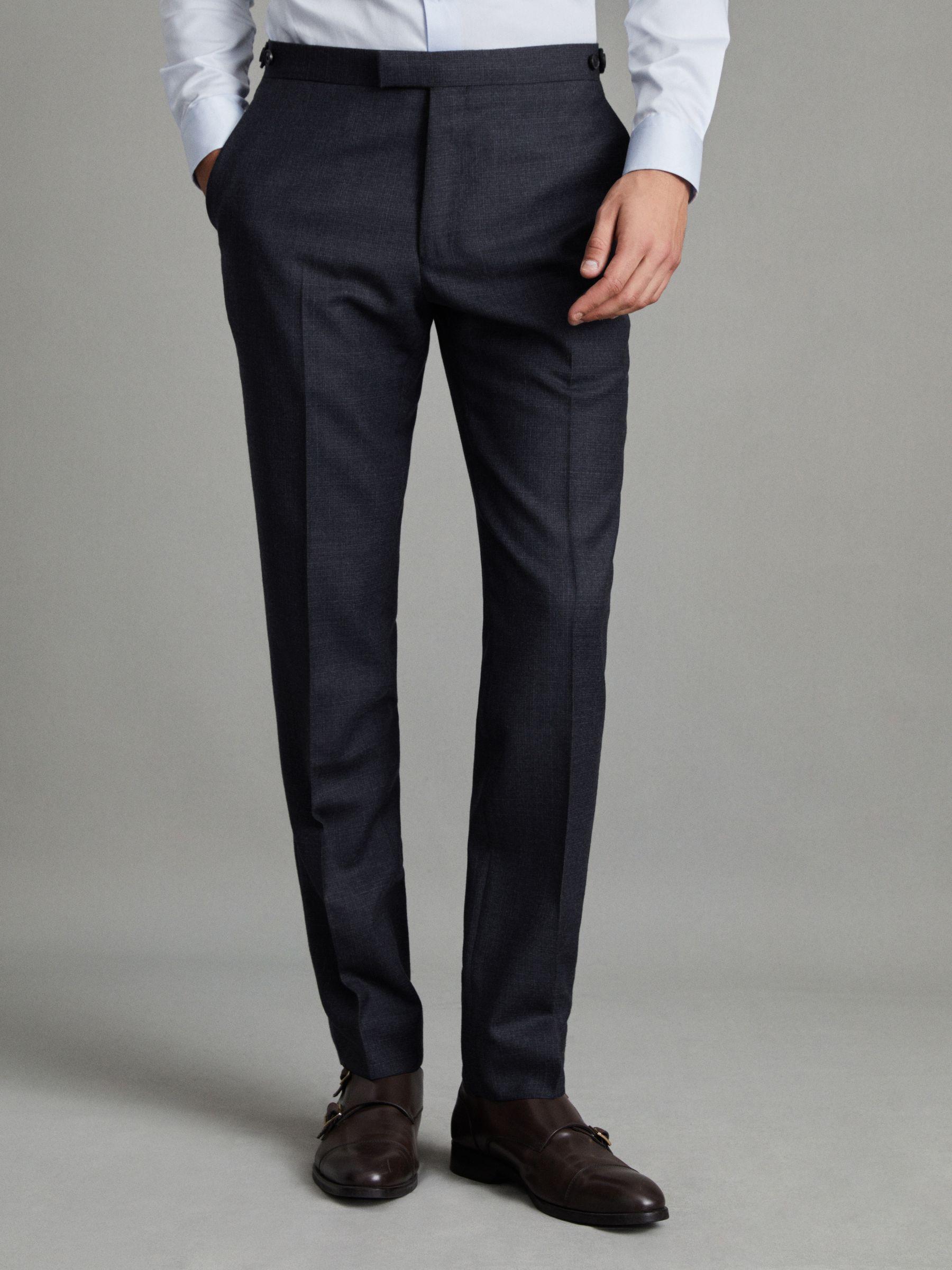 Slim Fit Wool Textured Trousers in Navy Product Image