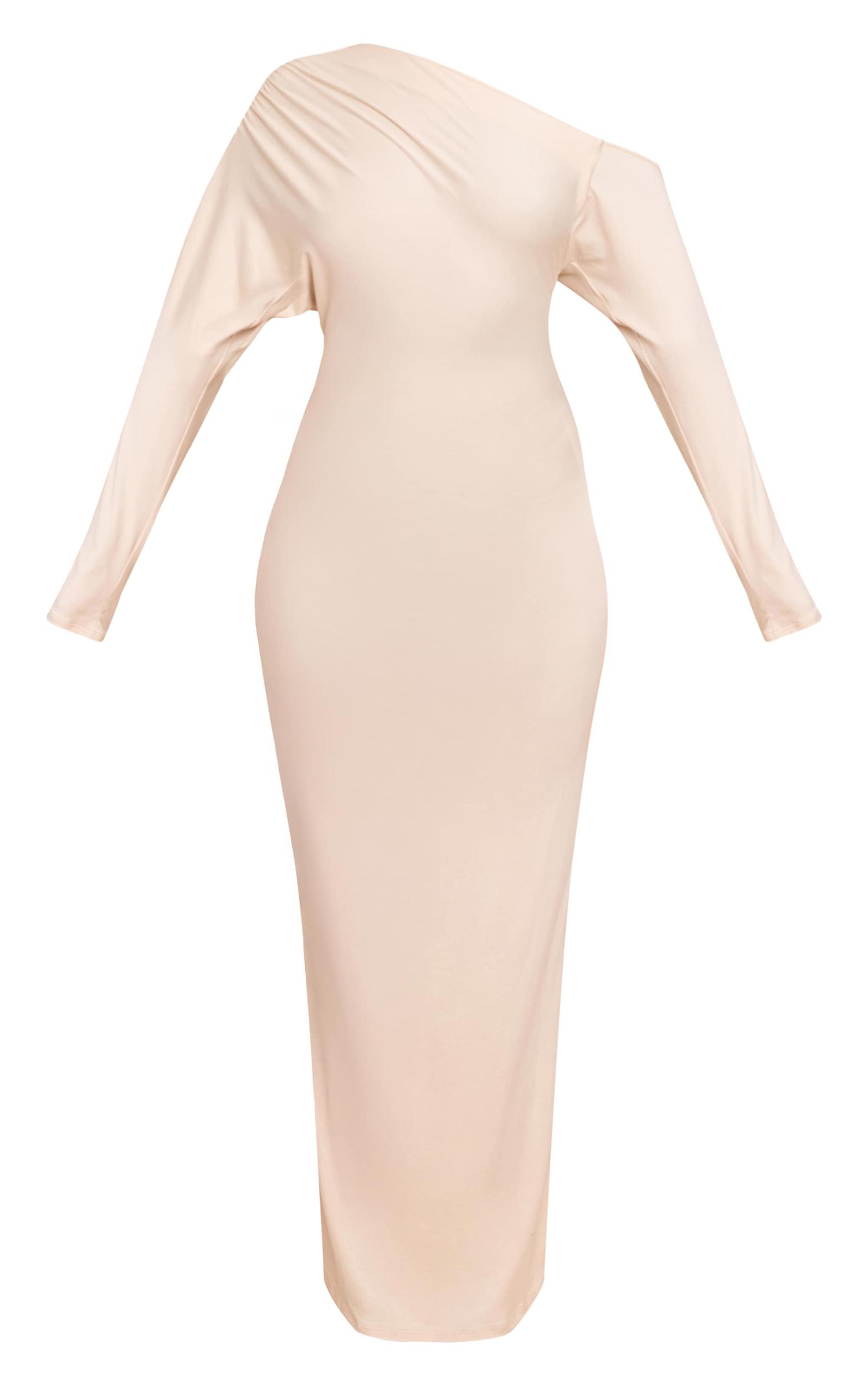 Almond Soft Touch One Shoulder Long Sleeve Maxi Dress Product Image