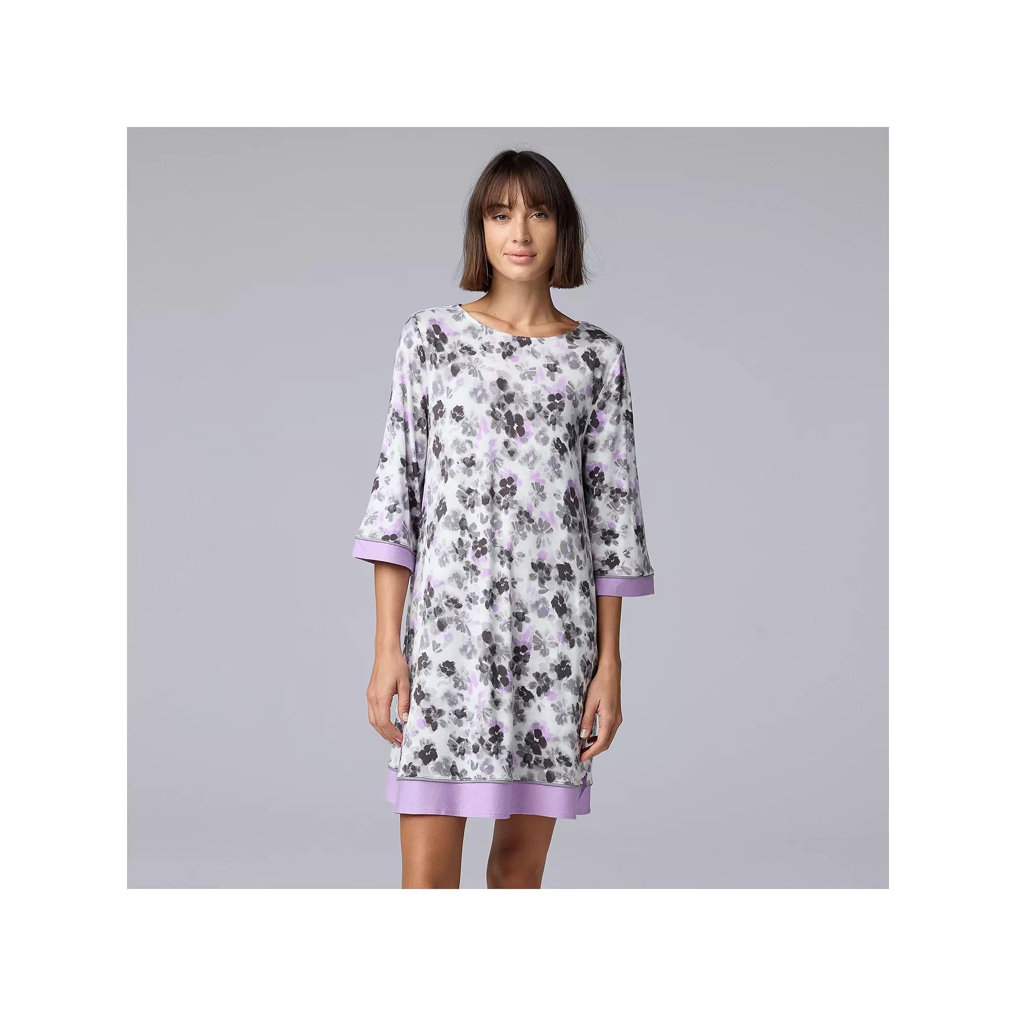 Women's Simply Vera Vera Wang 3/4 Sleeve Crewneck Sleepshirt, Size: Small, Ivory Floral Product Image