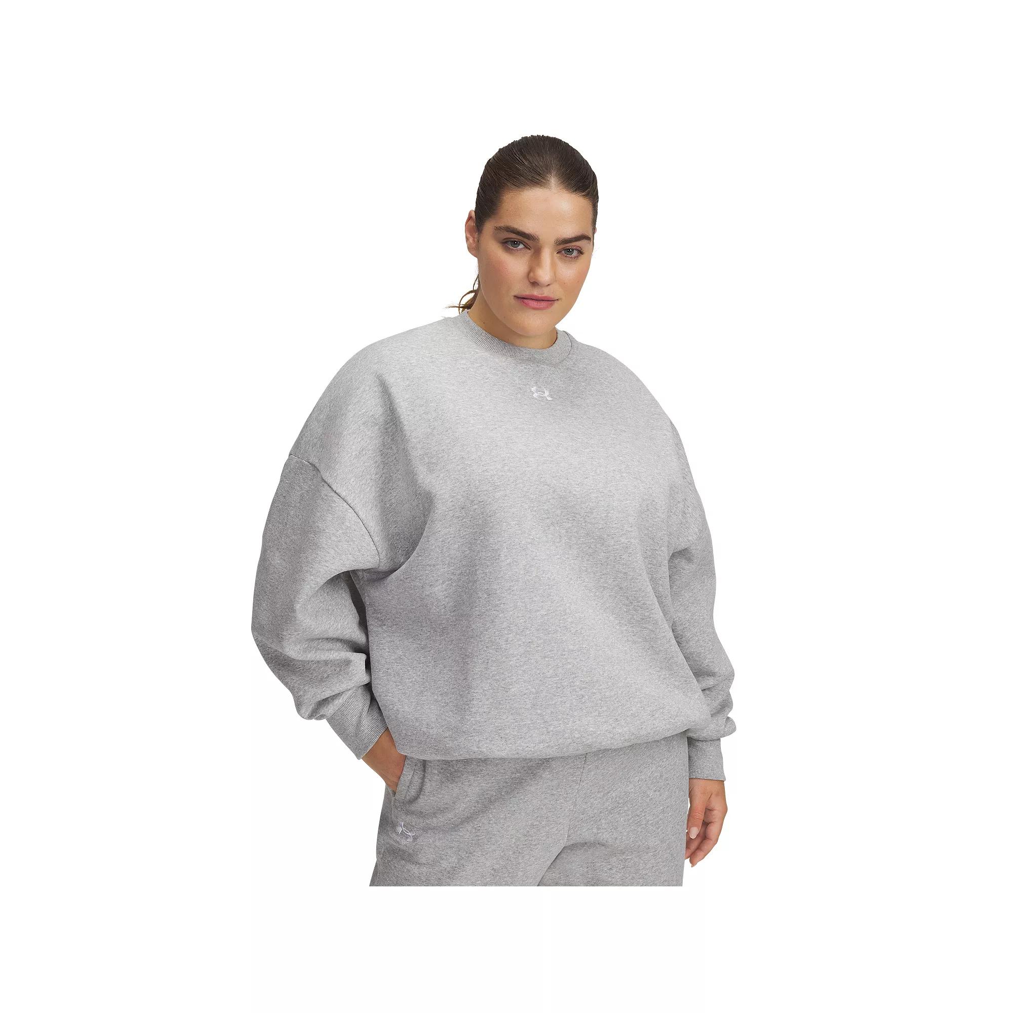 Plus Size Under Armour Rival Fleece Oversized Crew Sweatshirt, Women's, Size: 1XL, Mod Gray Light Grey Product Image
