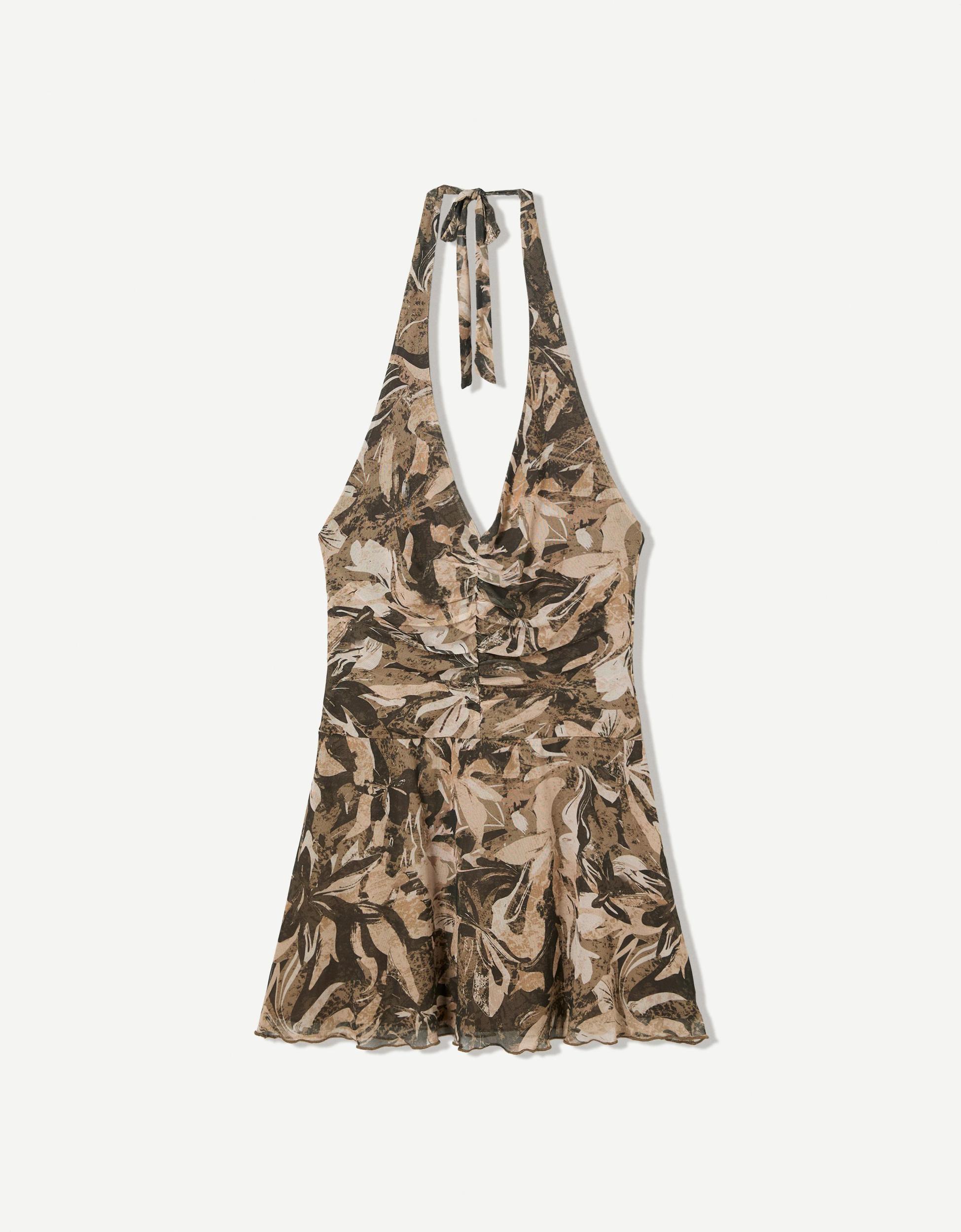 Flowing halter print mini dress Product Image