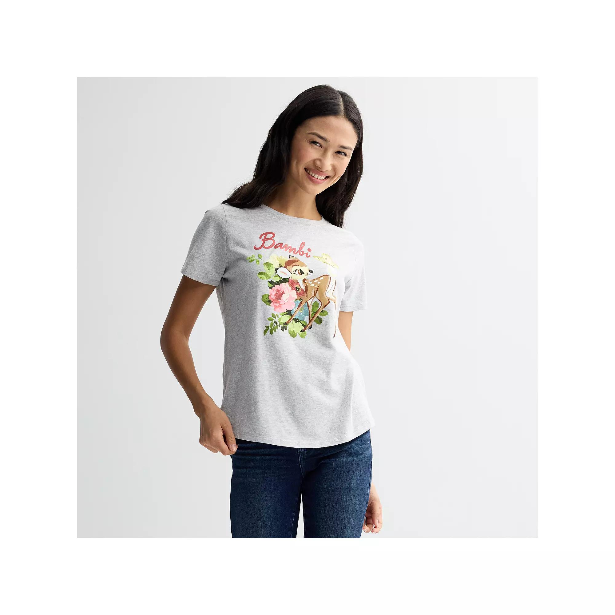 Disney's Bambi Butterfly Floral Scene Women's Graphic Tee, Size: XL, Grey Product Image