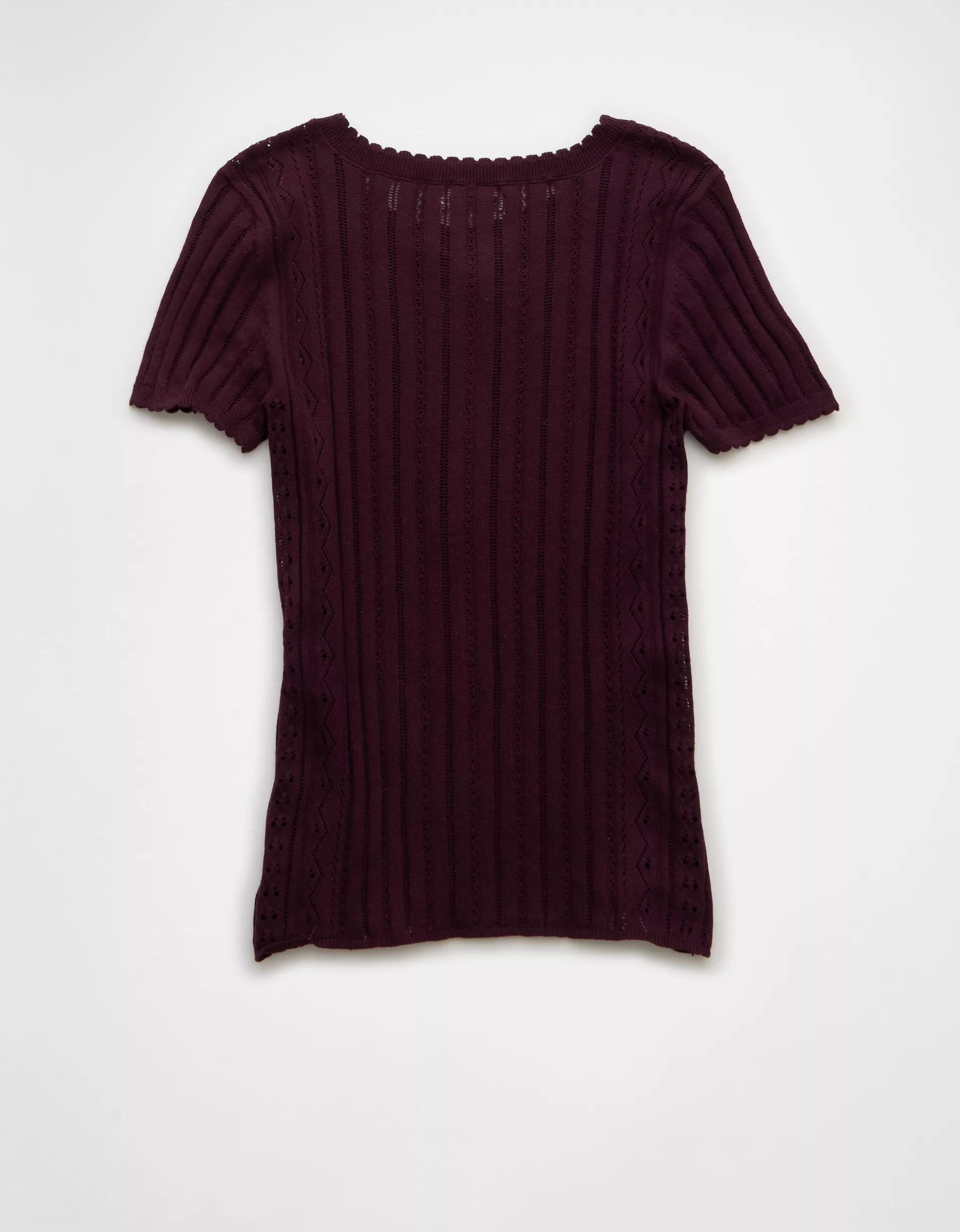 AE Henley Pointelle Sweater T-Shirt Product Image