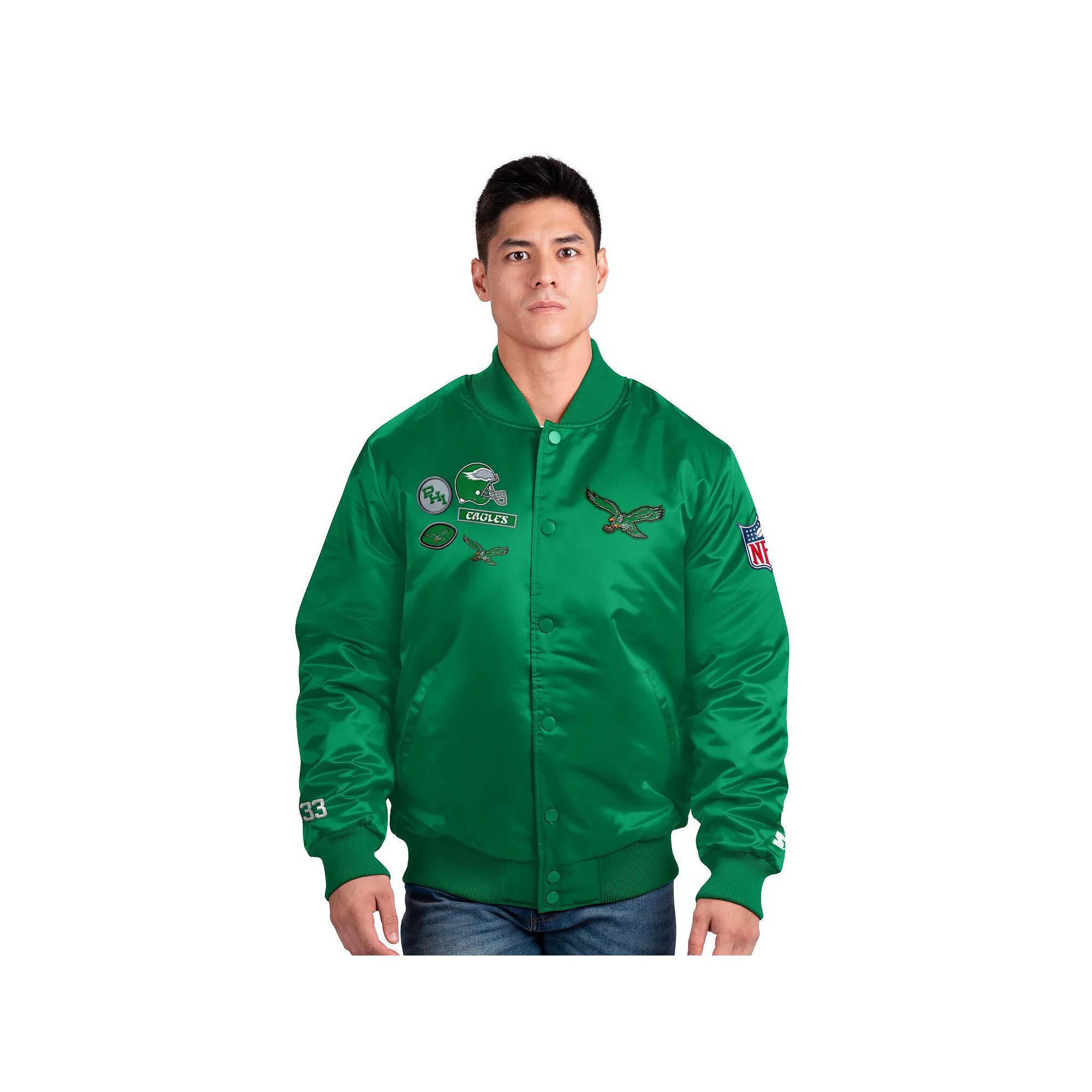 Men's Starter Kelly Green Philadelphia Eagles Exclusive Satin Full-Snap Varsity Jacket,  Product Image