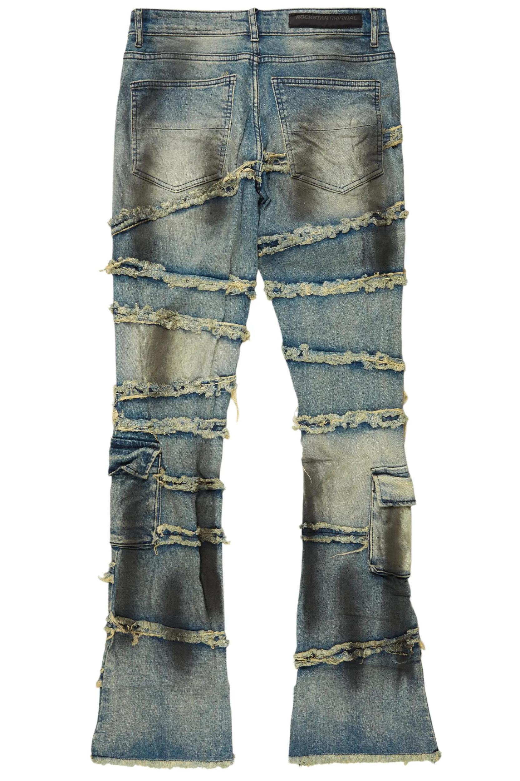 Yves Blue Stacked Flare Cargo Jean Male Product Image