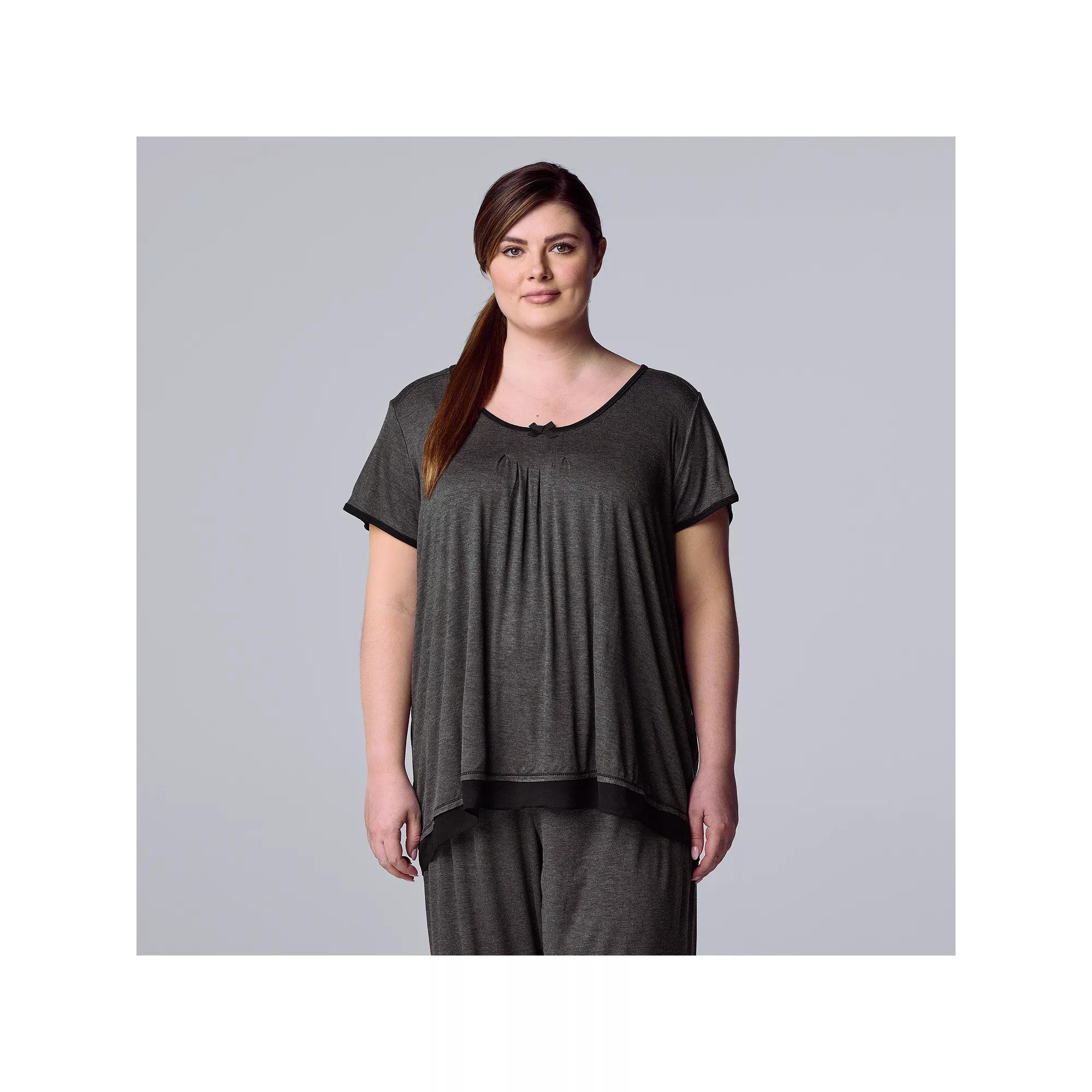 Plus Size Simply Vera Vera Wang Basic Luxury Short Sleeve Pajama Top, Women's, Size: 2XL, Grey Coal Product Image