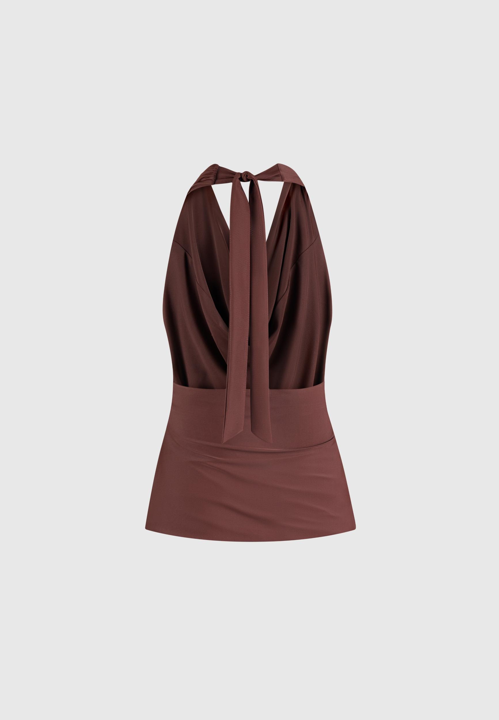 Draped Halterneck Top - Brown Female Product Image