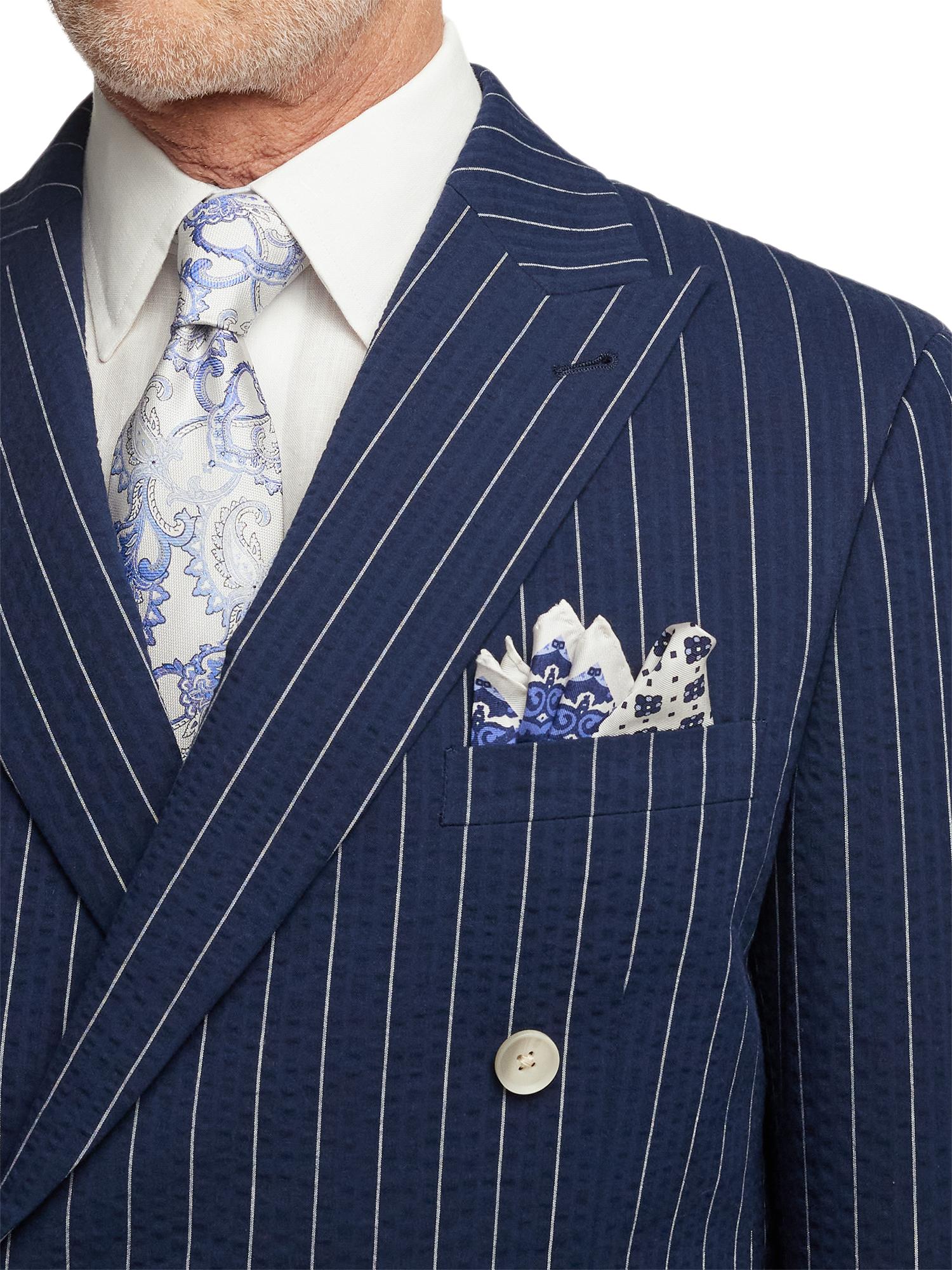 Cotton Stretch Pinstripe Peak Lapel Suit - Navy Product Image