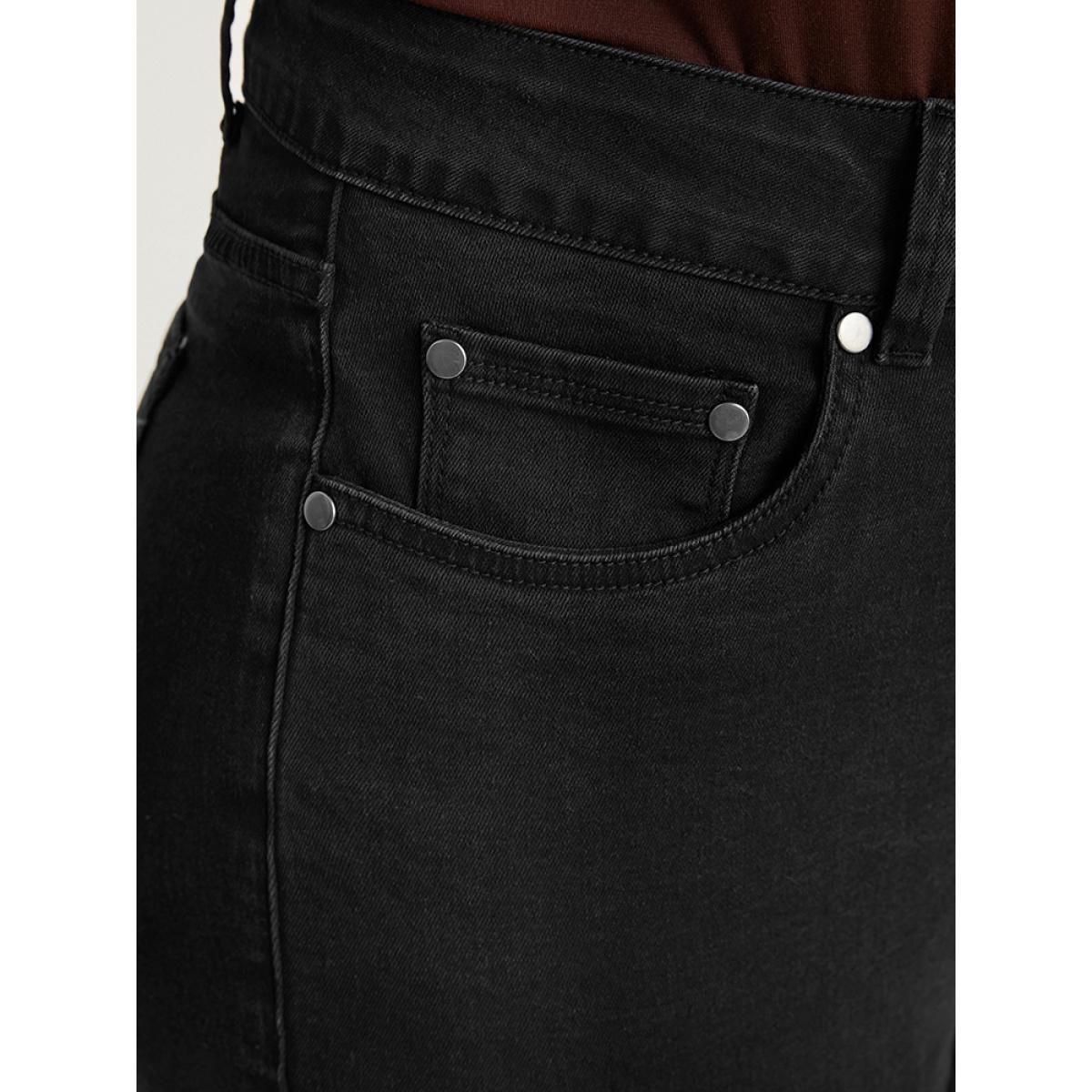 Plus Size Bootcut Slightly Stretchy High Rise Black Wash Jeans Women Black Casual Plain Plain Low stretch Pocket Jeans BloomChic 22/3X Product Image