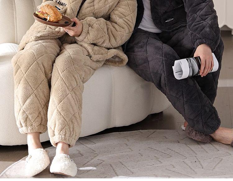 Couple Matching Loungewear Set : Coral Fleece Hooded Jacket & Pants Product Image