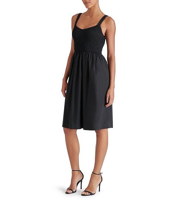 Steve Madden Fleur Poplin Sweetheart Neck Sleeveless Smocked Dress Product Image