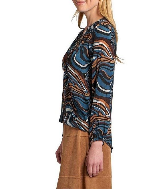 APNY Woven Printed V-Neck Long Sleeve Tassel Tie Top Product Image