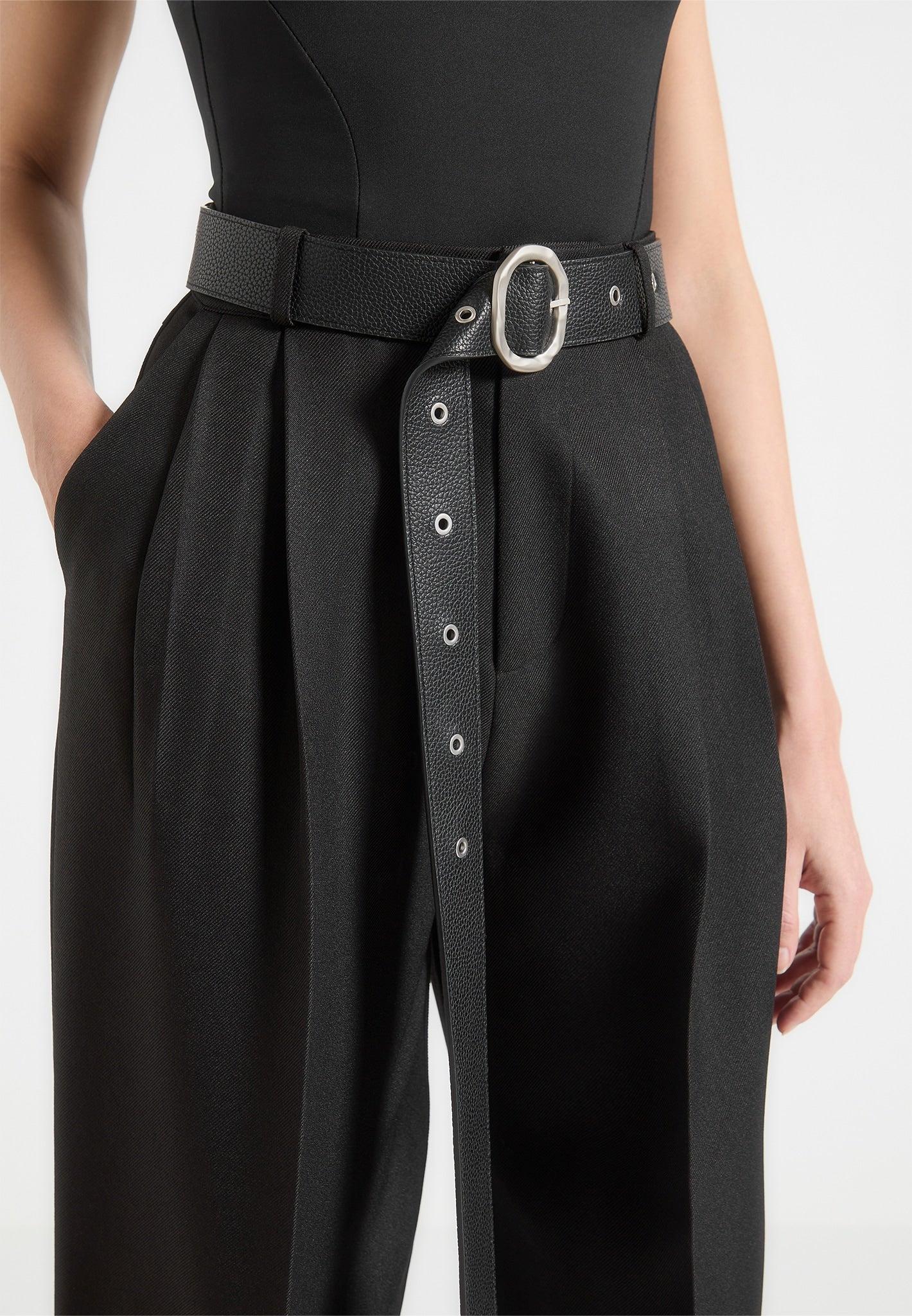 Suzanne - Tailored Trousers with Oversized Belt and Ankle Ties - Black Female Product Image