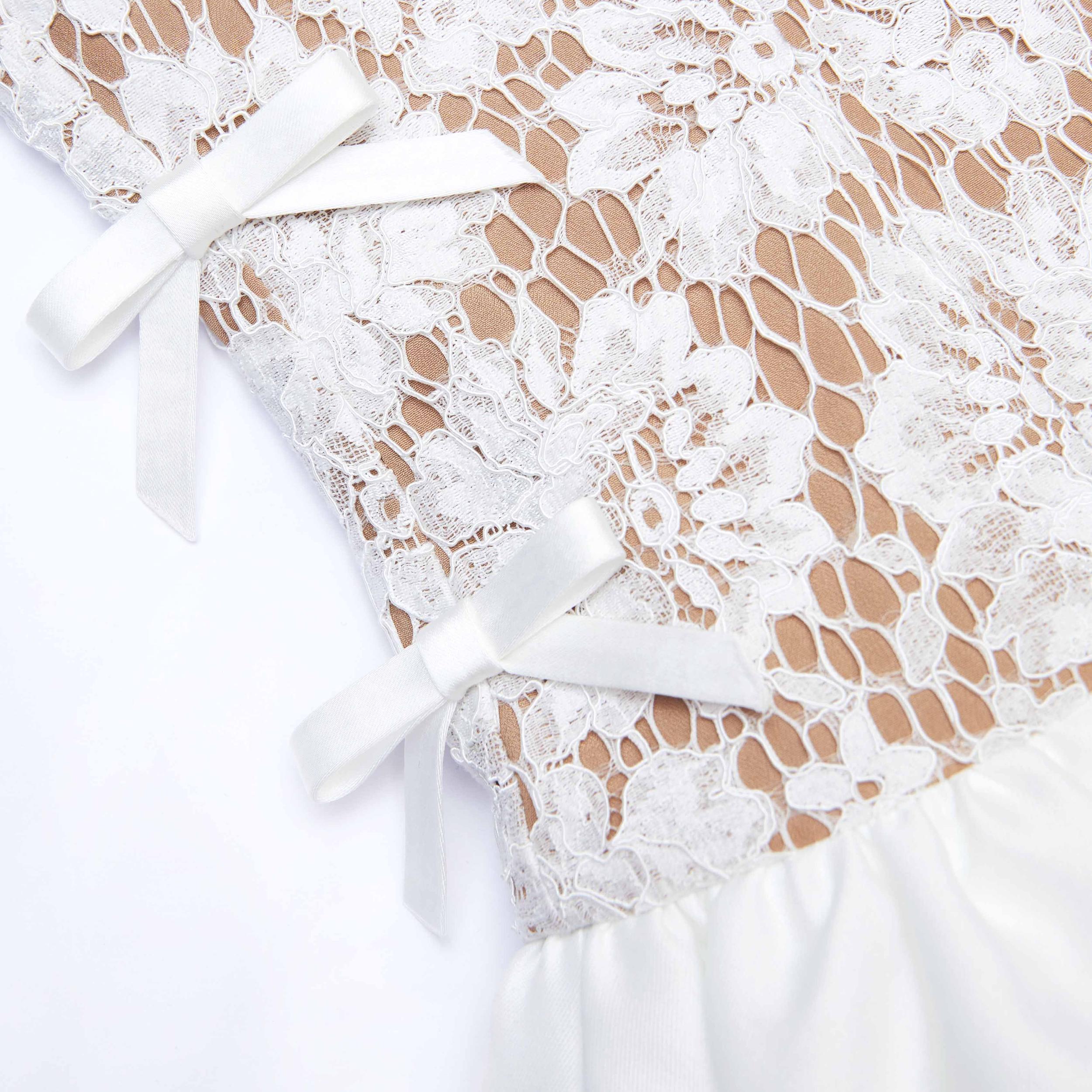 White Lace Taffeta Maxi Dress Product Image