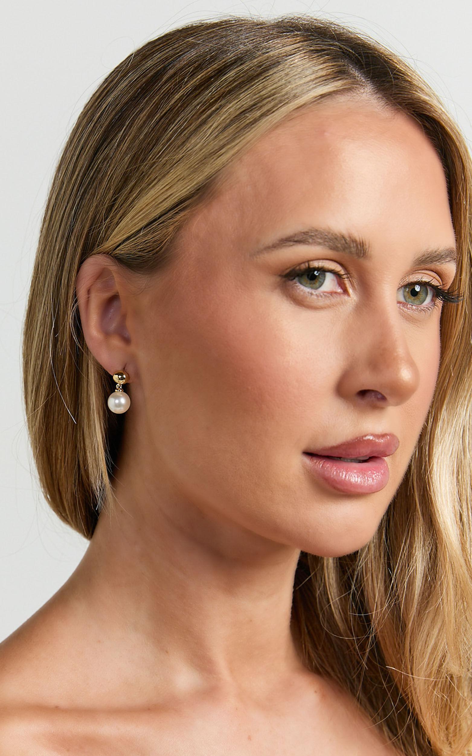Tinsley Earrings - Drop Pearl Earrings in Gold Product Image